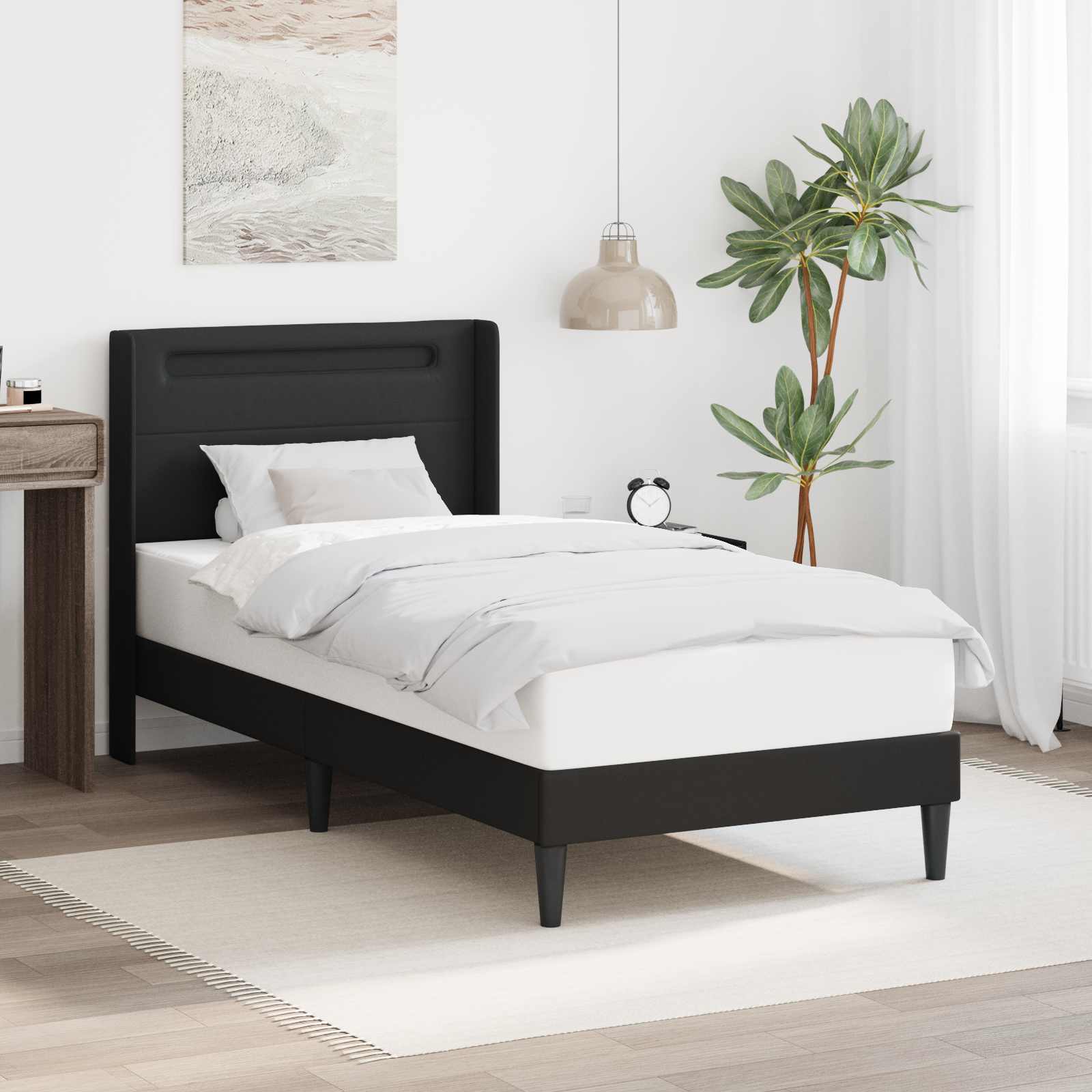Bed Frame with LED Strip Lights Black 90 x 190 cm Faux Leather