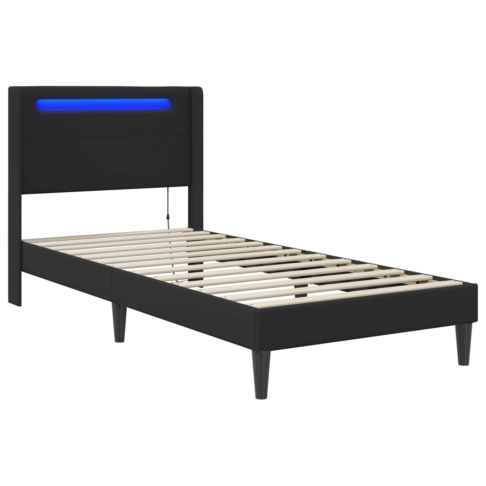 Bed Frame with LED Strip Lights Black 90 x 190 cm Faux Leather