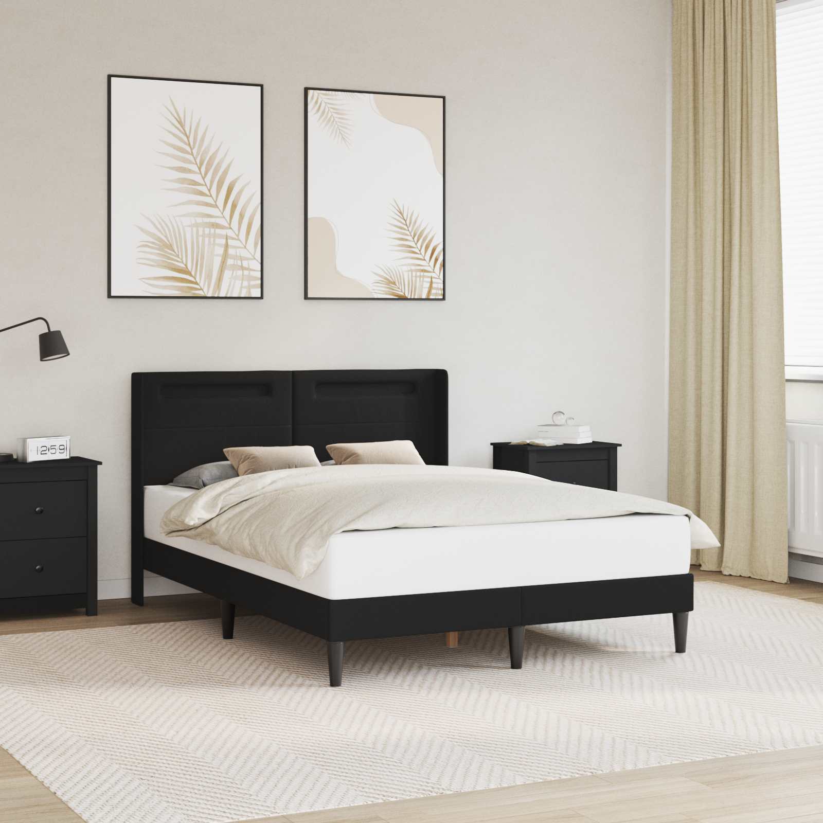 Bed Frame with LED Strip Lights with Headboard Faux Leather