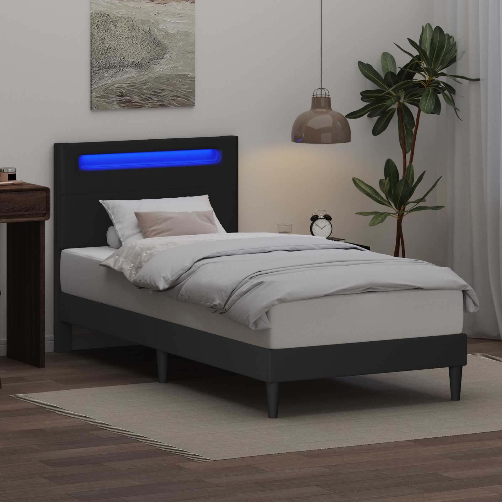 Bed Frame with LED Strip Lights Black 90 x 190 cm Faux Leather