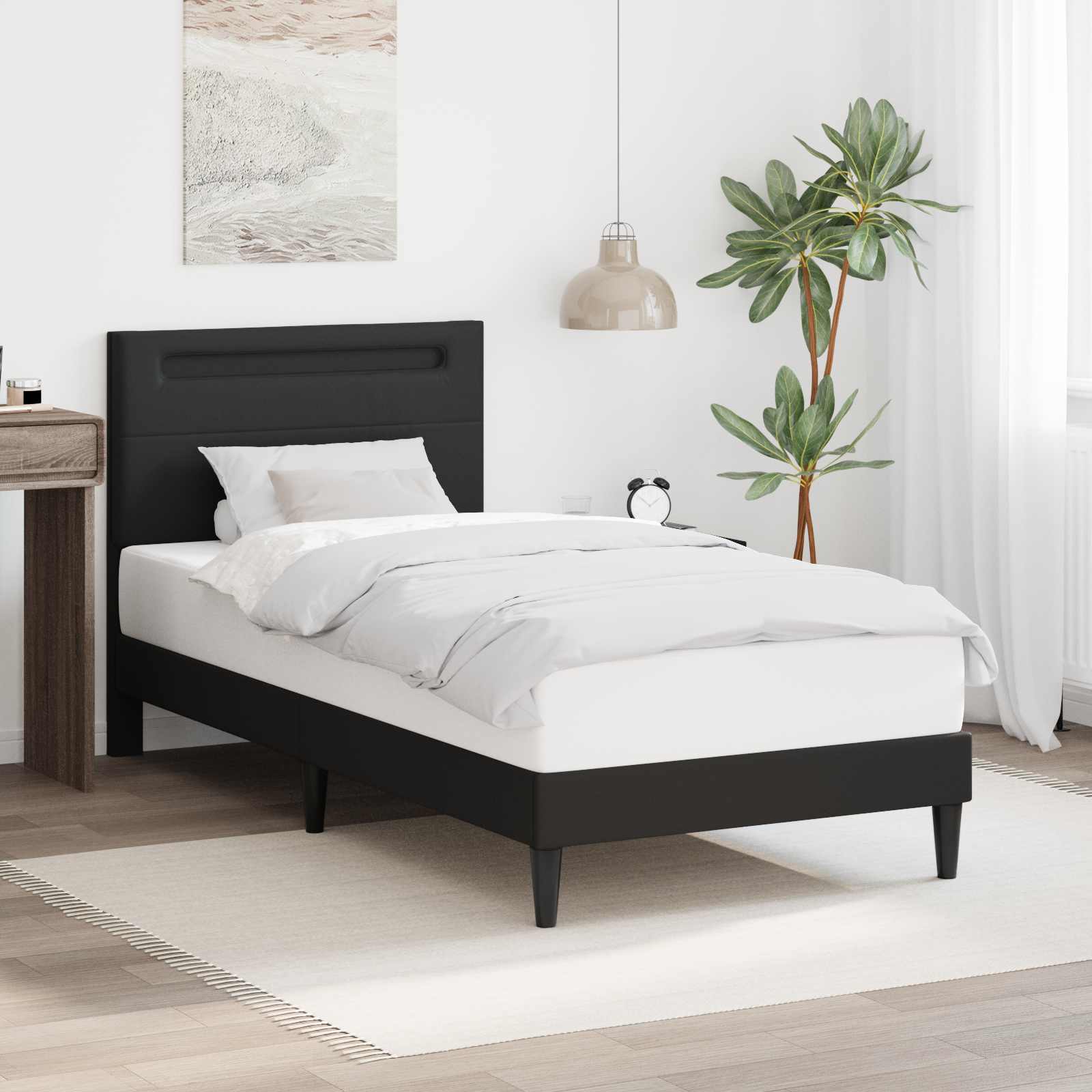 Bed Frame with LED Strip Lights Black 90 x 190 cm Faux Leather