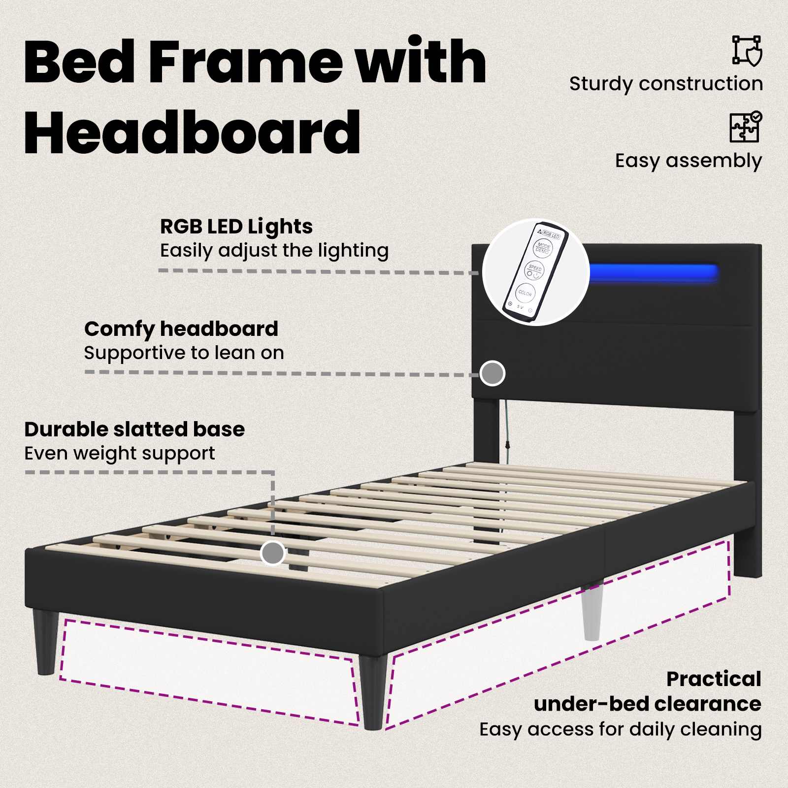 Bed Frame Black 90 x 190 cm Faux Leather
