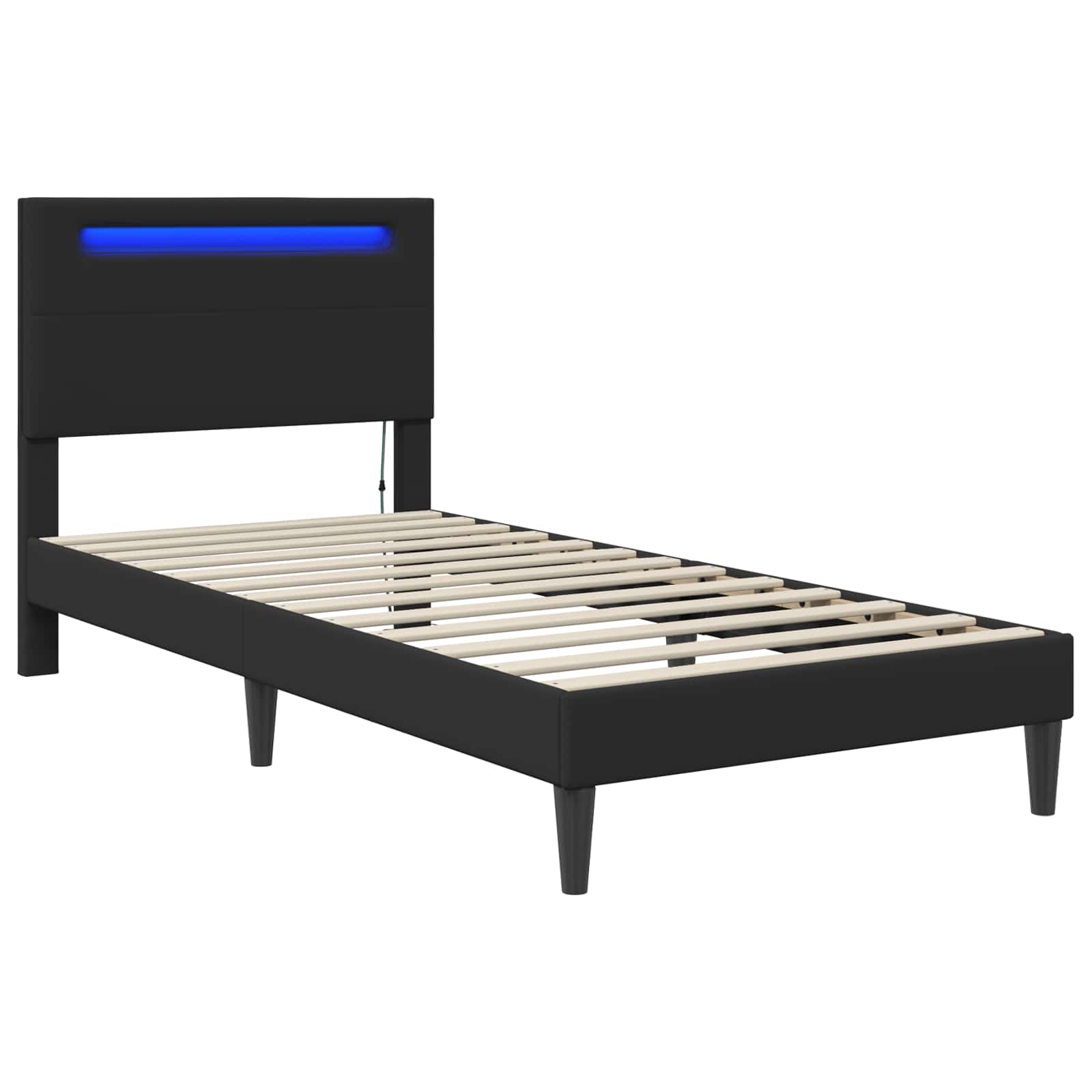 Bed Frame with LED Strip Lights Black 90 x 190 cm Faux Leather