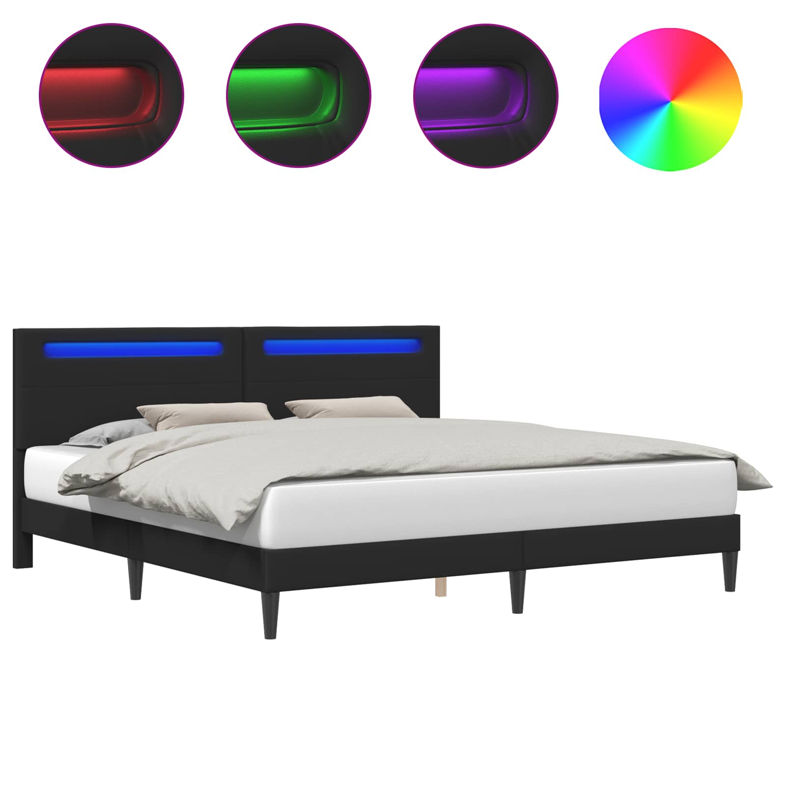 Bed Frame with LED Strip Lights Black 180 x 200 cm Faux Leather