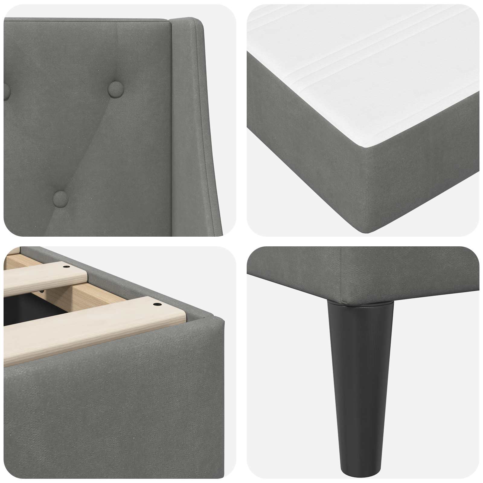 Bed Frame with Mattress Dark Grey 90 x 190 cm Velvet
