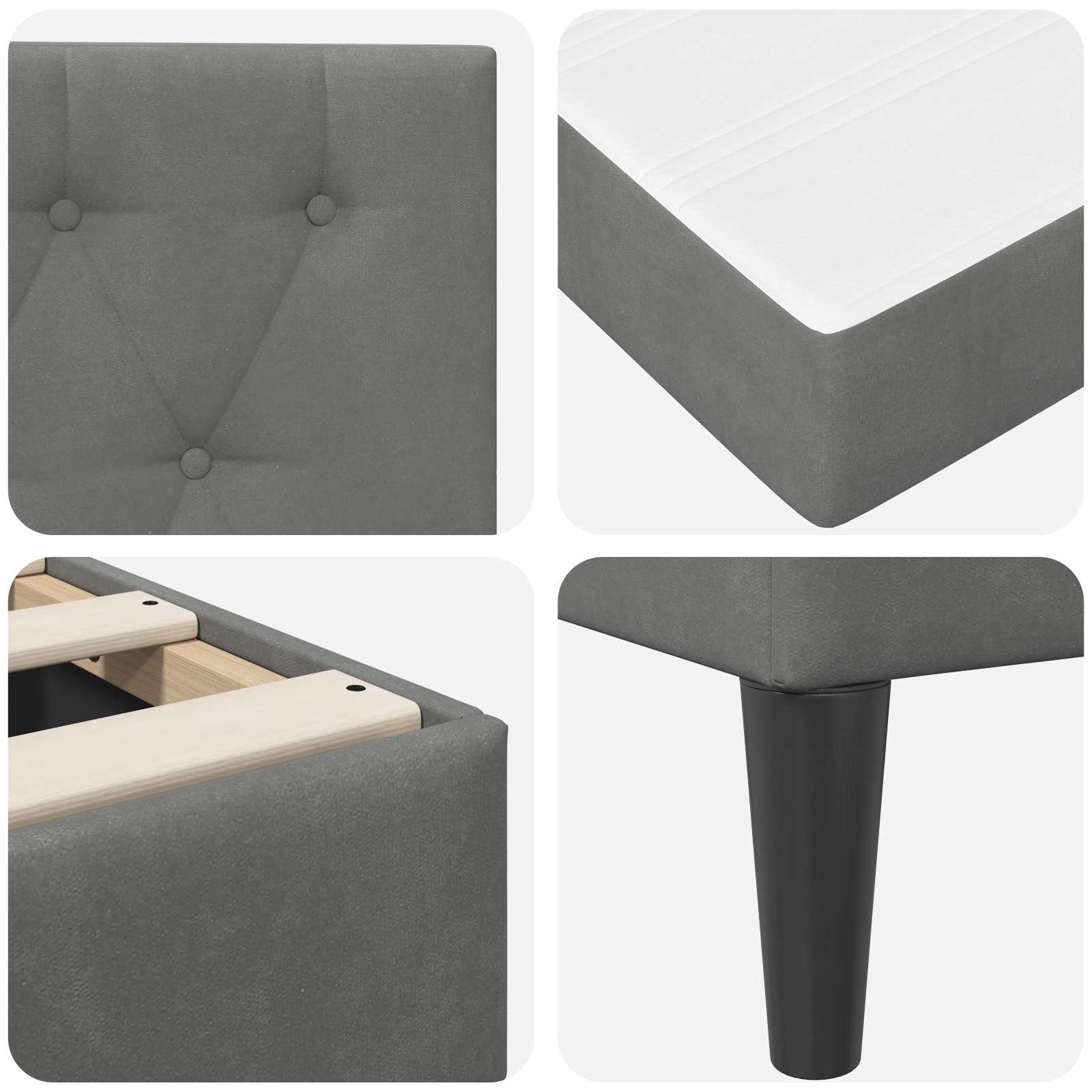 Bed Frame with Mattress Dark Grey 90 x 190 cm Velvet