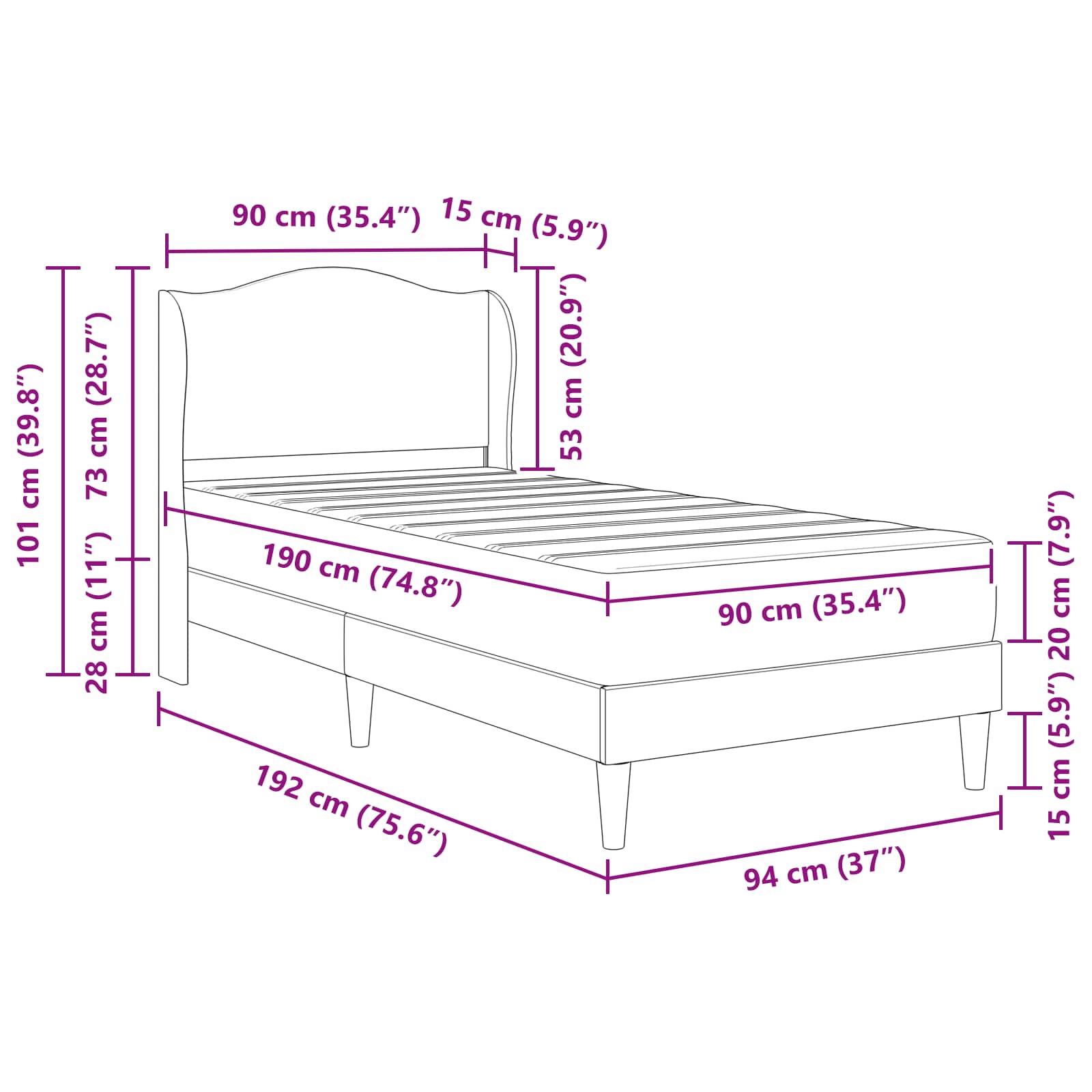 Bed Frame with Headboard Dark Grey 90 x 190 cm Velvet