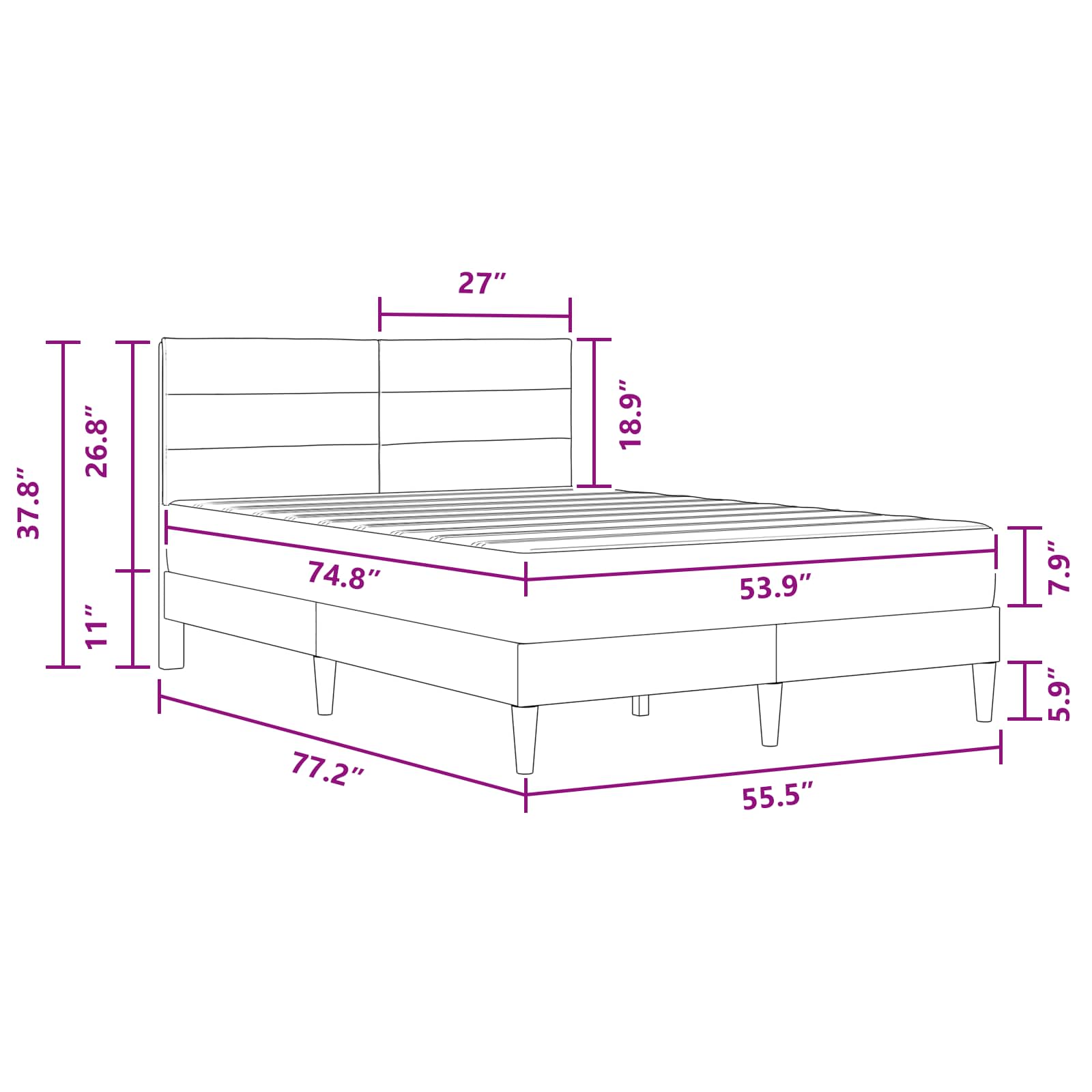 Bed Frame with Mattress Dark Grey 137 x 190 cm Fabric