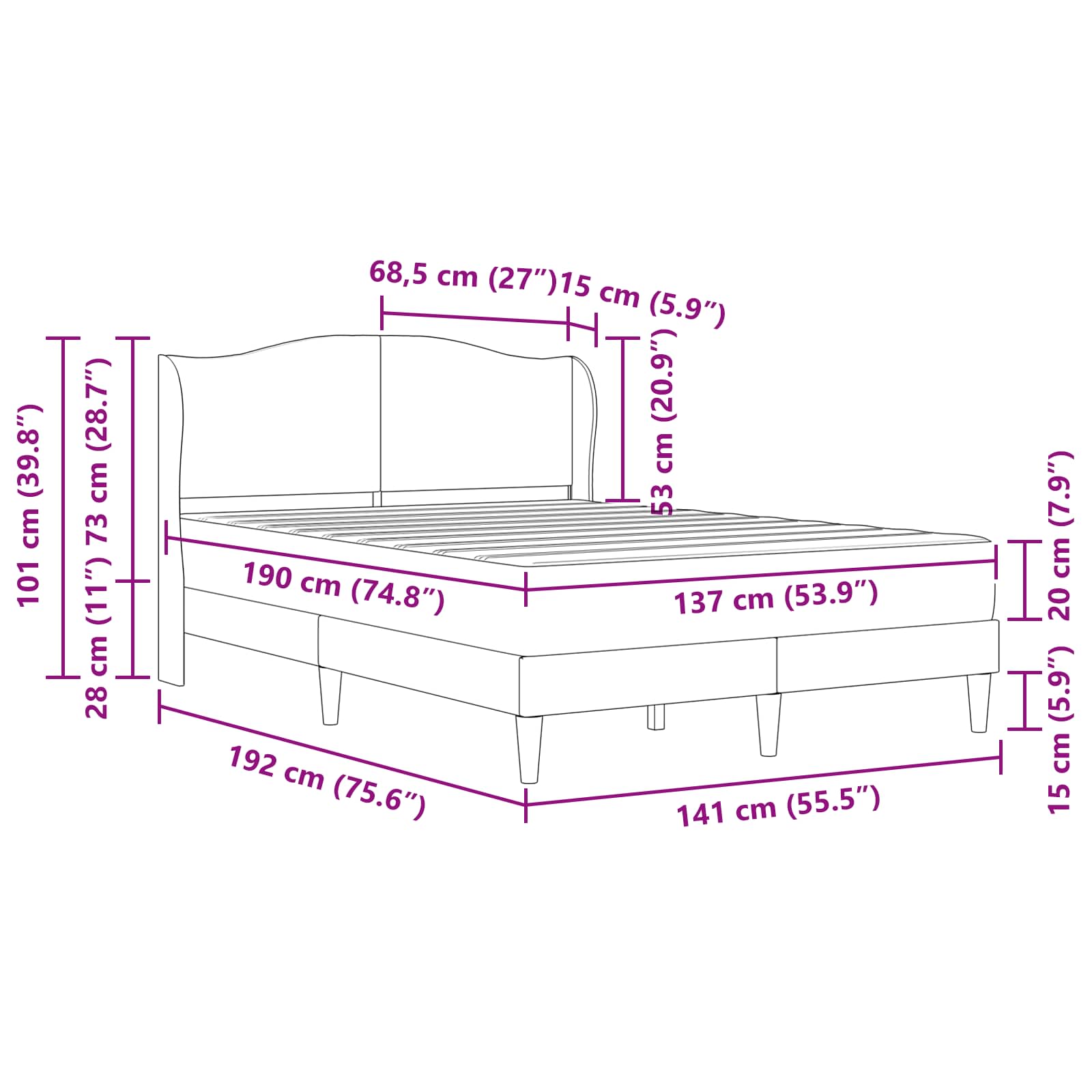 Bed Frame with Headboard Black 137 x 190 cm Faux Leather