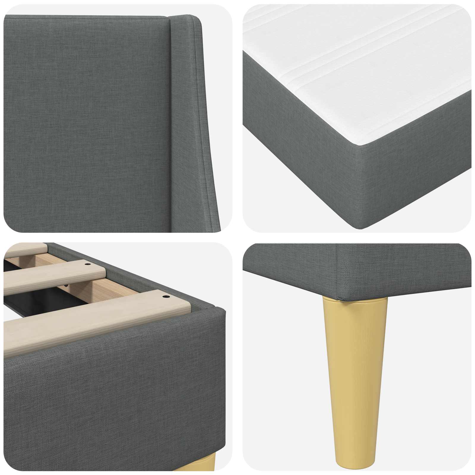 Bed Frame with Mattress Wall-mounted 2 pcs Dark Grey Fabric