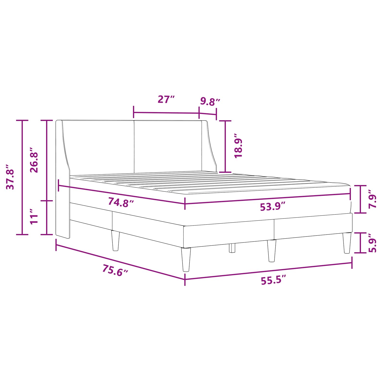 Bed Frame with Mattress Dark Grey 137 x 190 cm Fabric