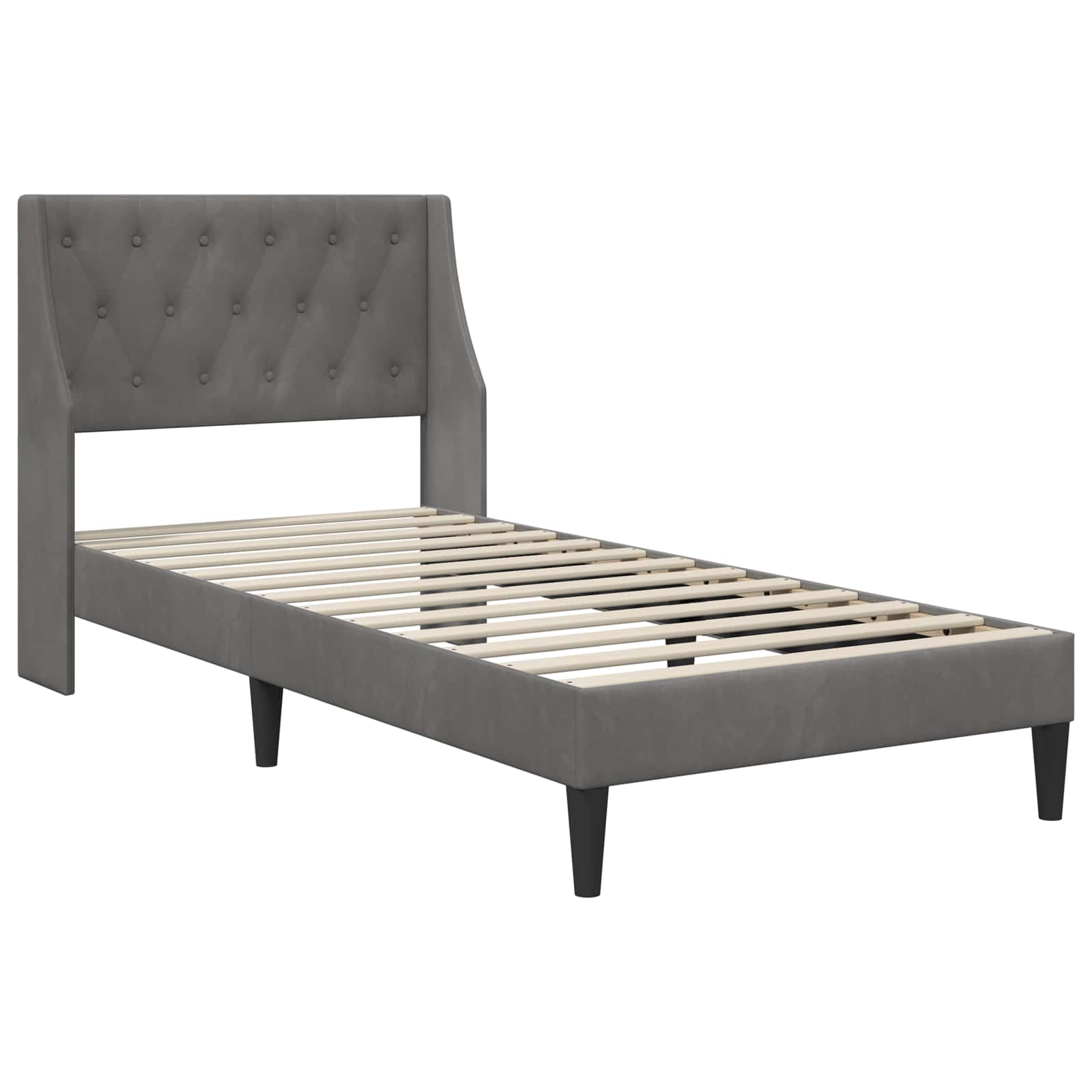 Bed Frame with Mattress Dark Grey 107 x 203 cm Velvet