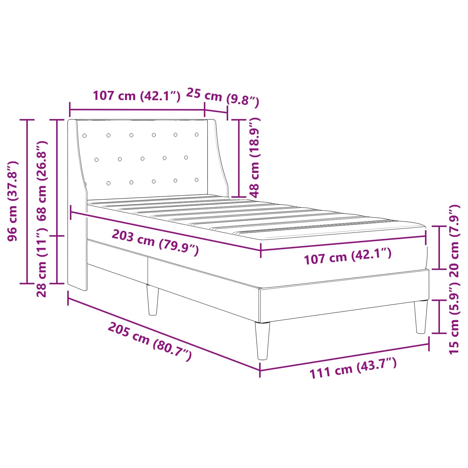Bed Frame with Mattress Dark Grey 107 x 203 cm Velvet