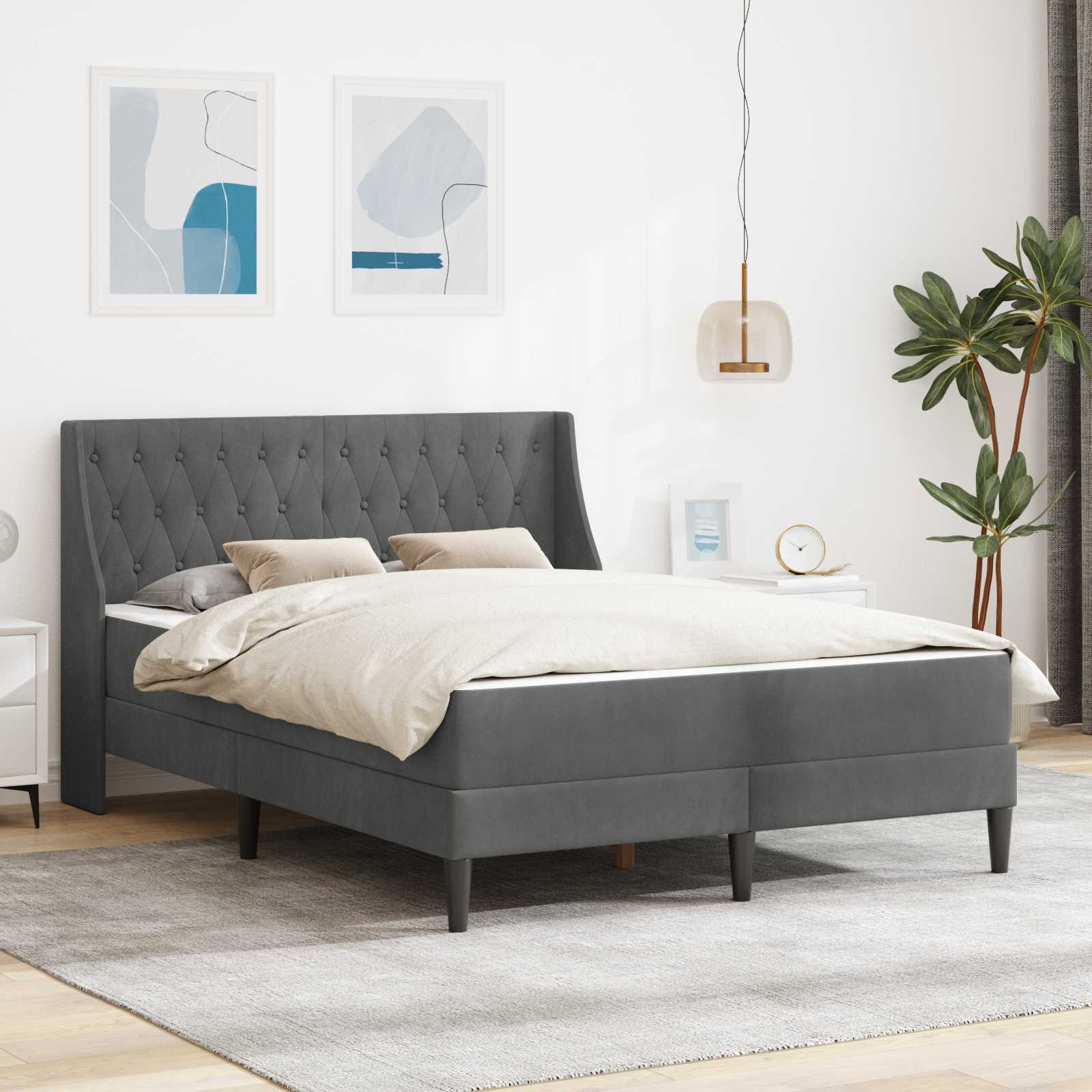 Bed Frame with Mattress Dark Grey 137 x 190 cm Velvet