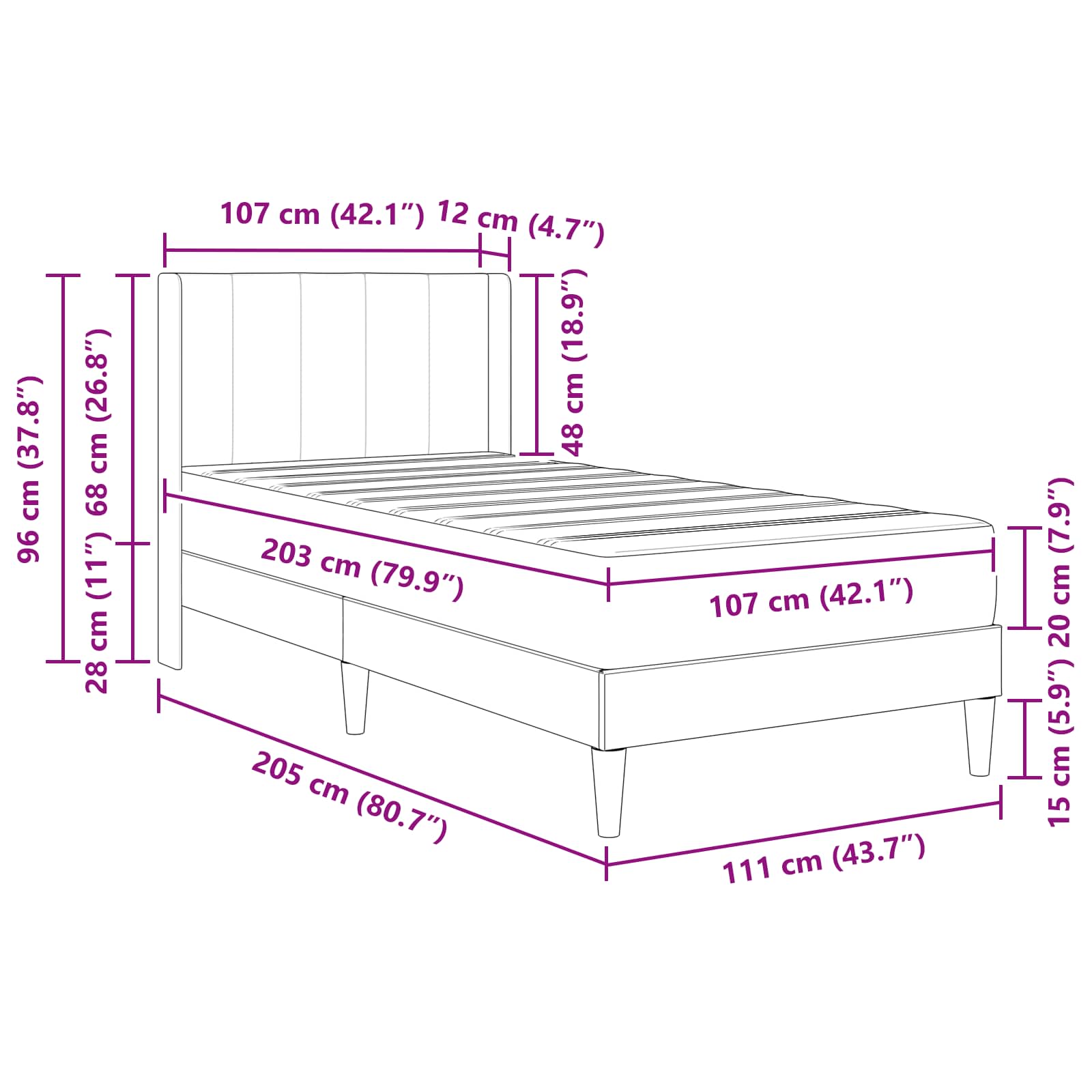Bed Frame with Mattress Dark Grey 107 x 203 cm Velvet
