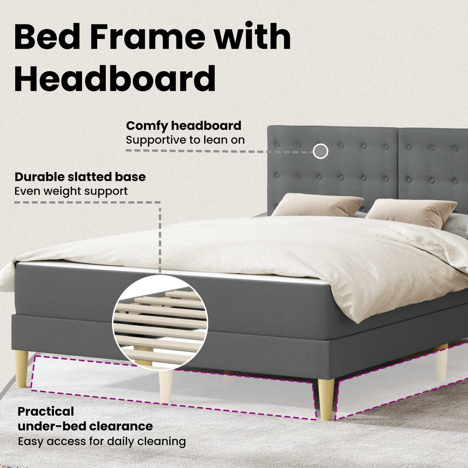 Bed Frame with Mattress Dark Grey 137 x 190 cm Fabric