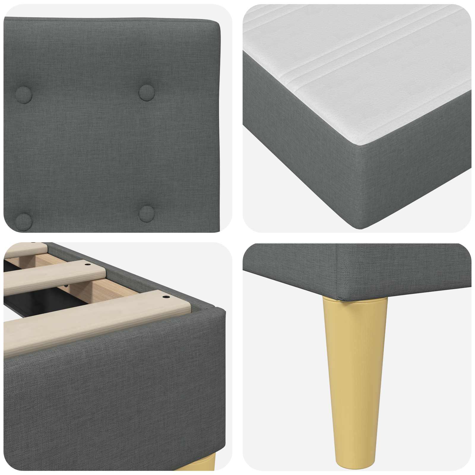 Bed Frame with Mattress Dark Grey 107 x 203 cm Fabric