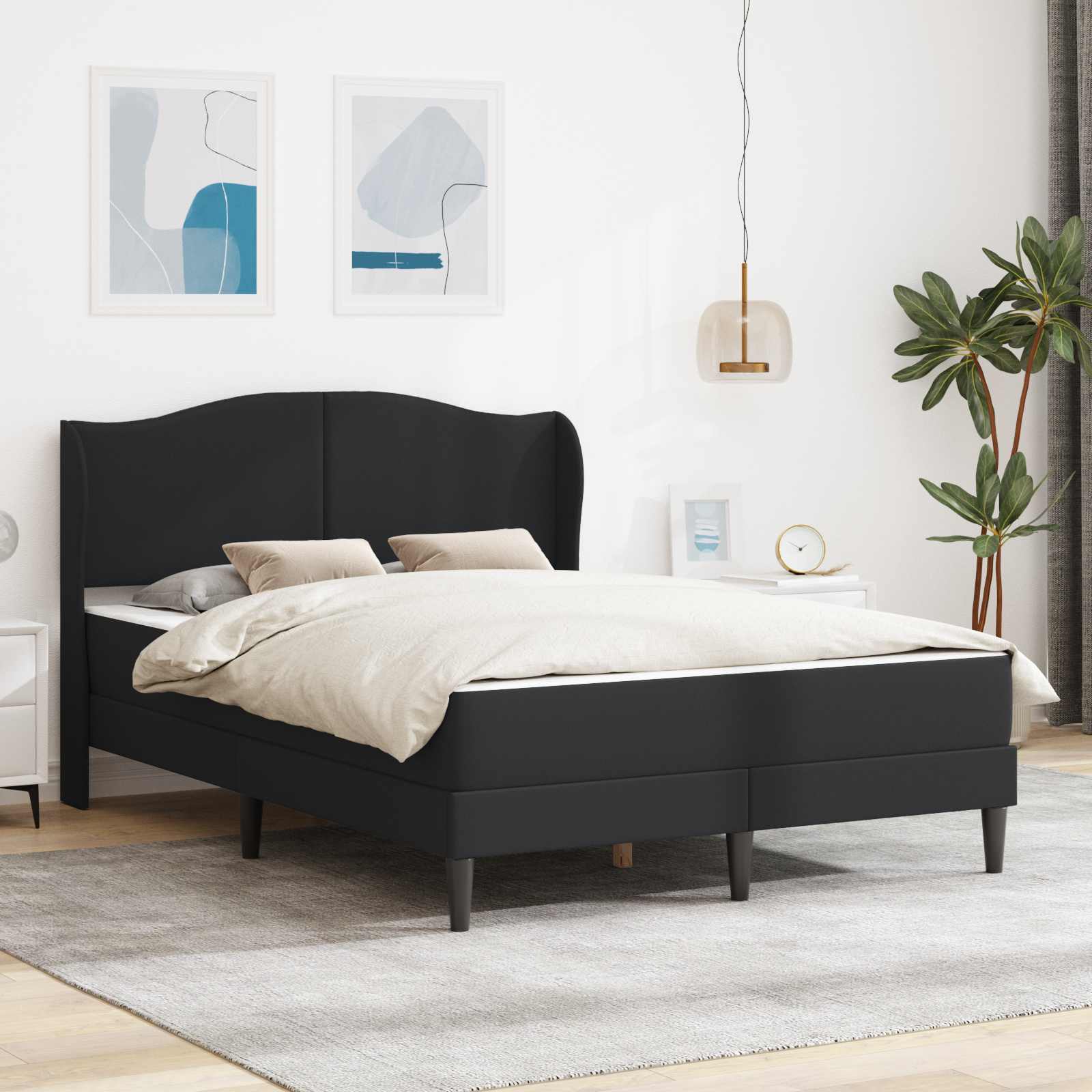 Bed Frame with Headboard Black 137 x 190 cm Faux Leather