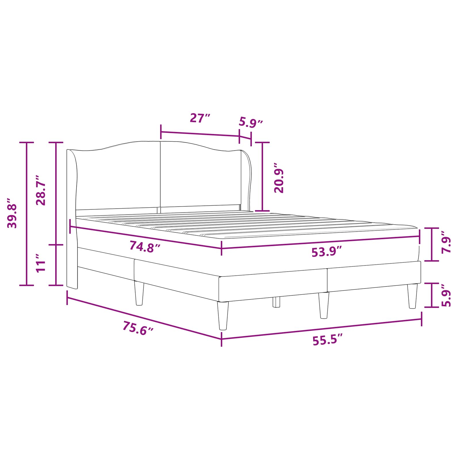 Bed Frame with Headboard Black 137 x 190 cm Faux Leather