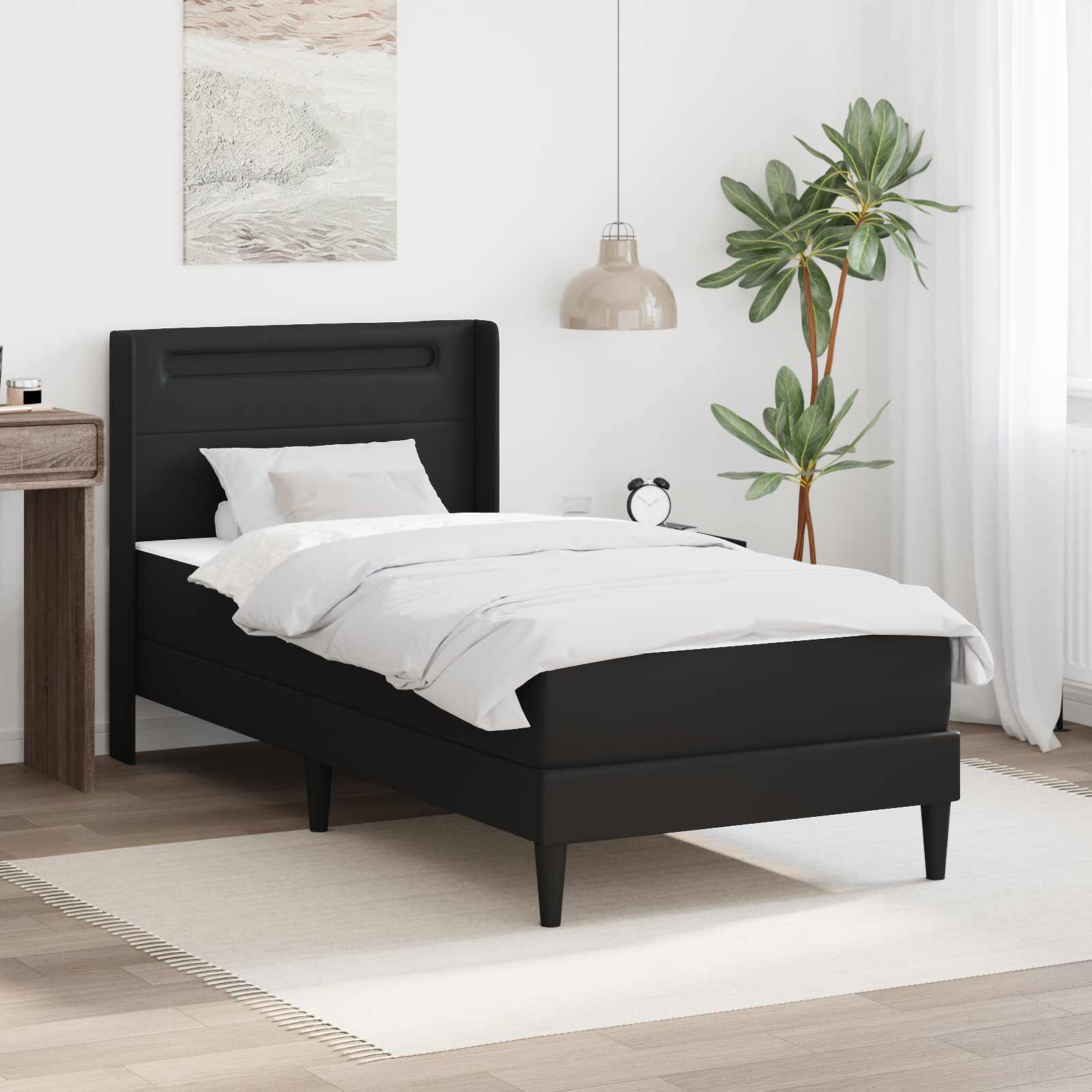 Bed Frame with Mattress Black 90 x 190 cm Faux Leather