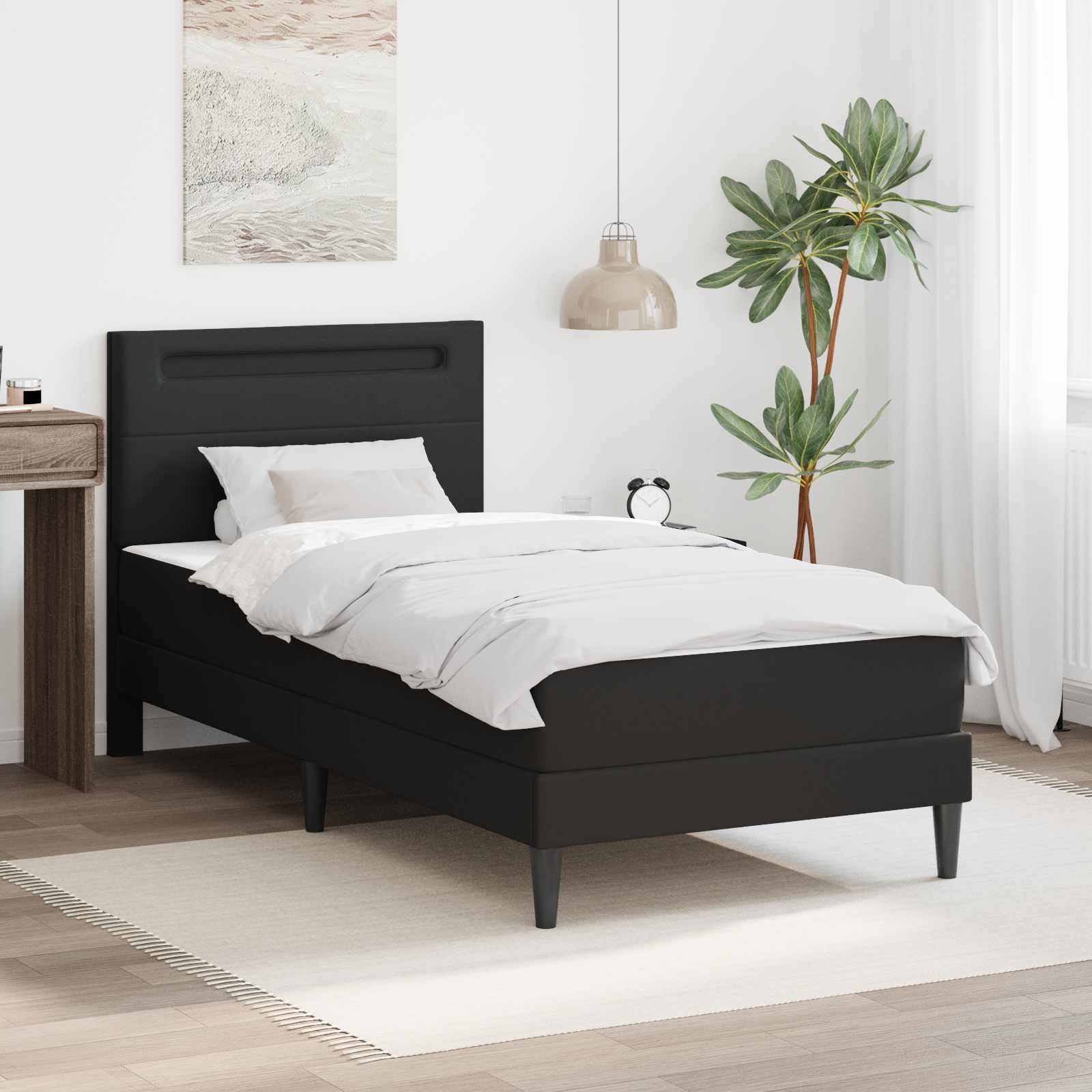 Bed Frame with LED Strip Lights Black Faux Leather