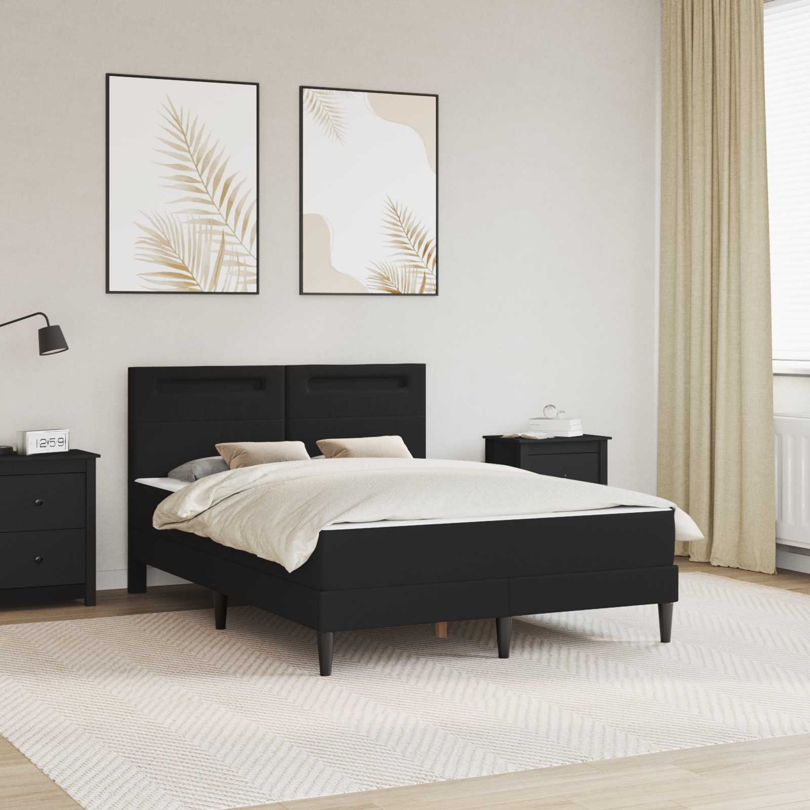 Bed Frame with LED Strip Lights Black Faux Leather