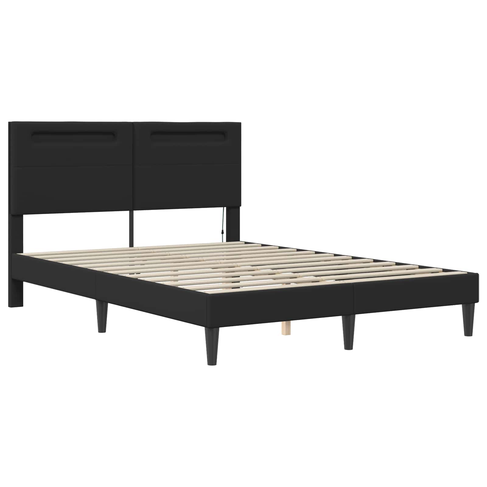 Bed Frame with LED Strip Lights Black Faux Leather