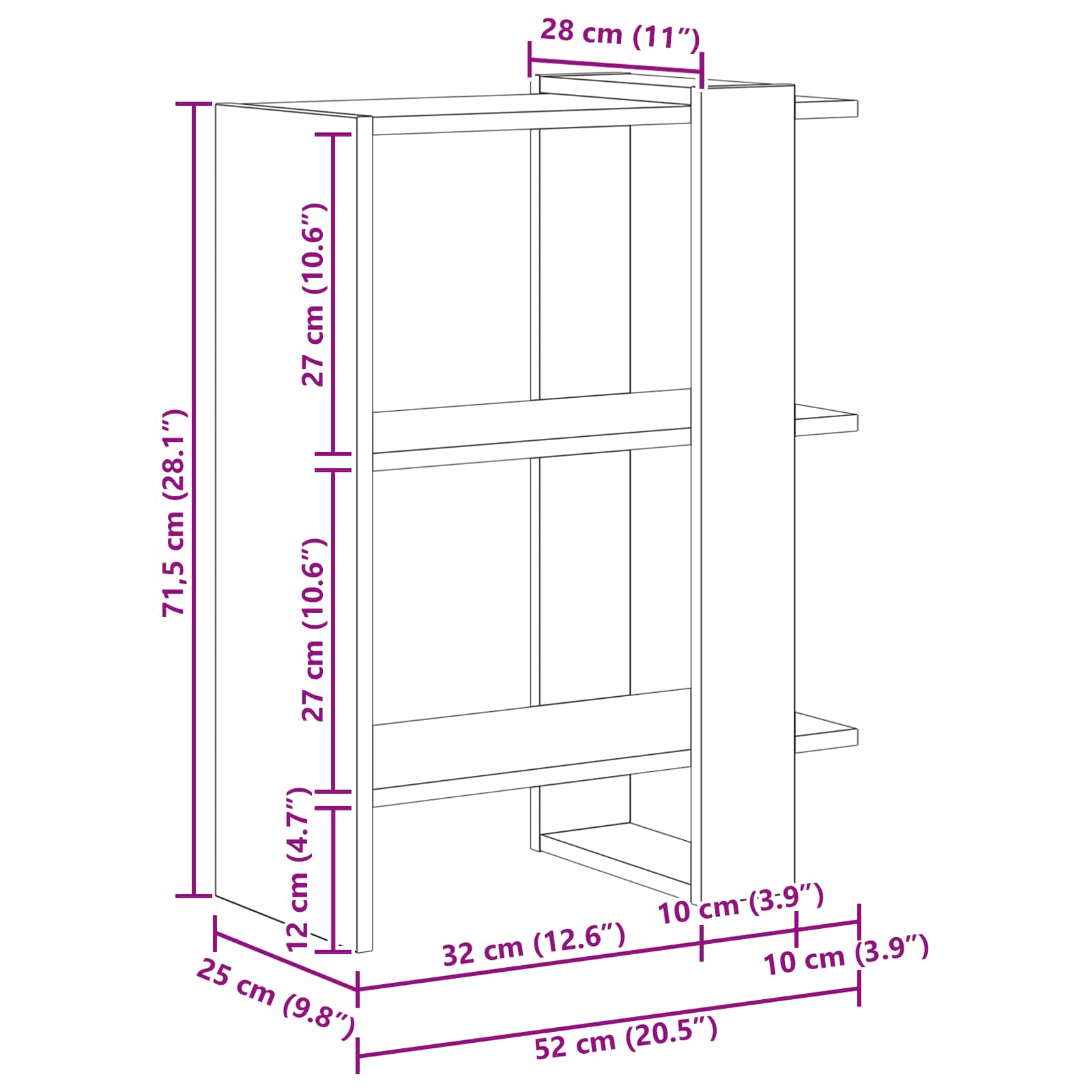 Bookshelf 2-Tier 52 x 25 x 71.5 cm Engineered Wood White
