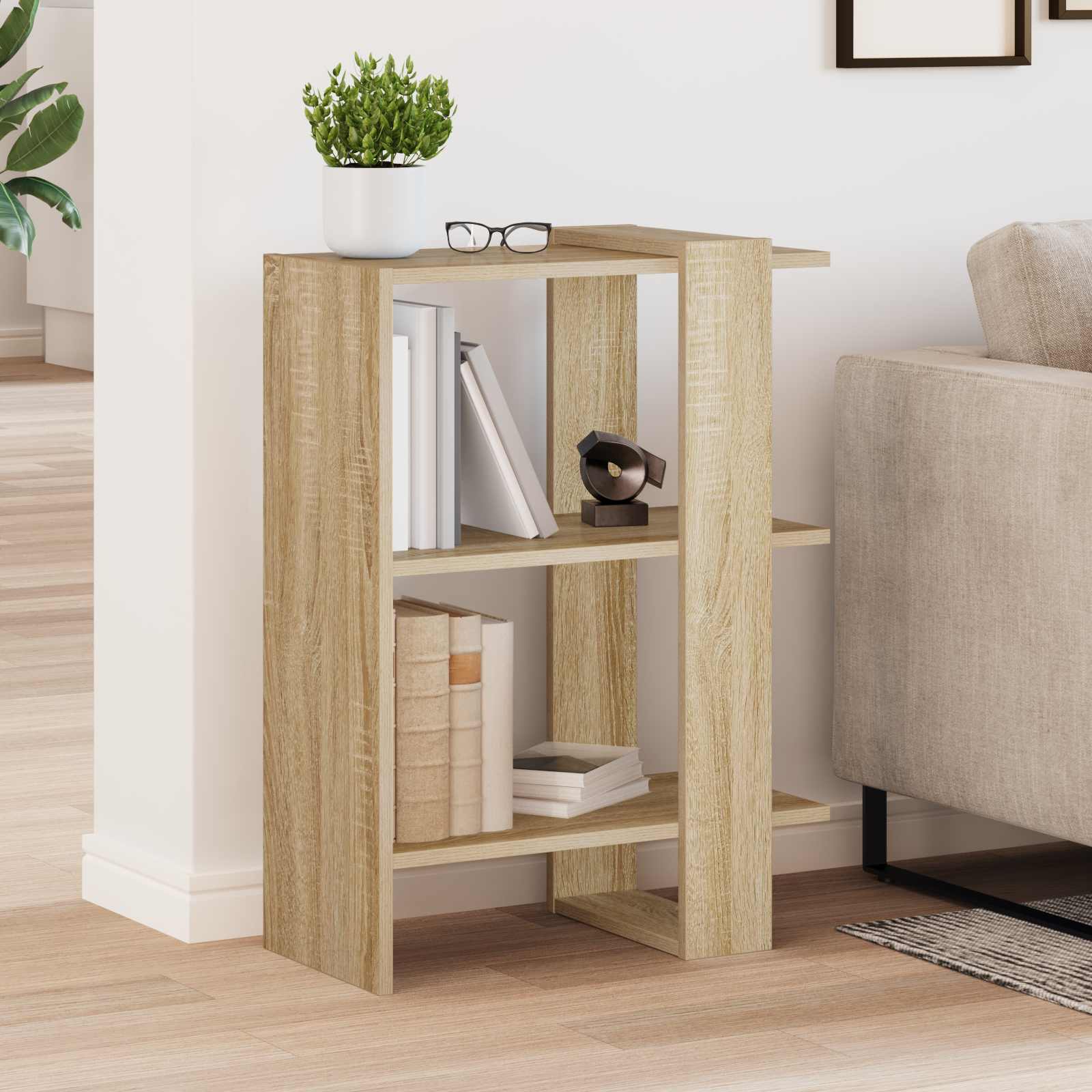 Bookshelf 2-Tier 52 x 25 x 71.5 cm Engineered Wood Sonoma Oak