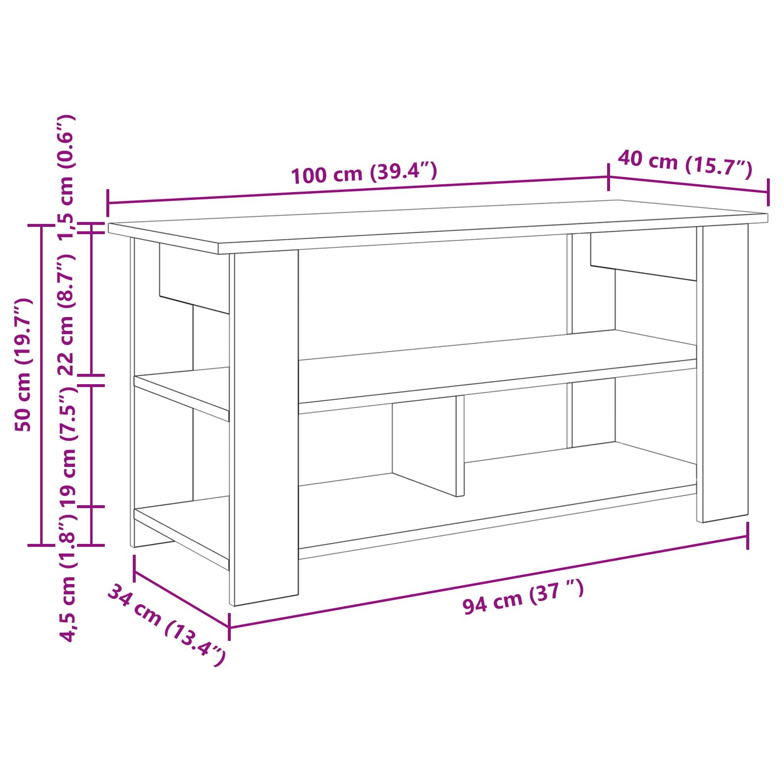 TV stand Black Oak 100 x 40 x 50 cm