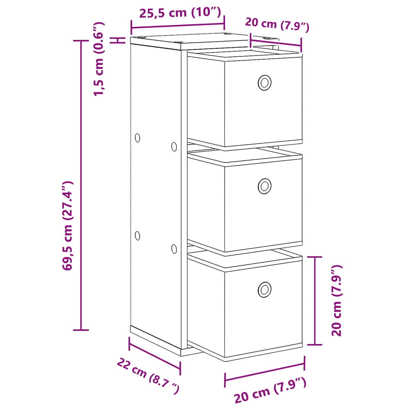 Sideboard with Drawer White 25.5 x 22 x 69.5 cm