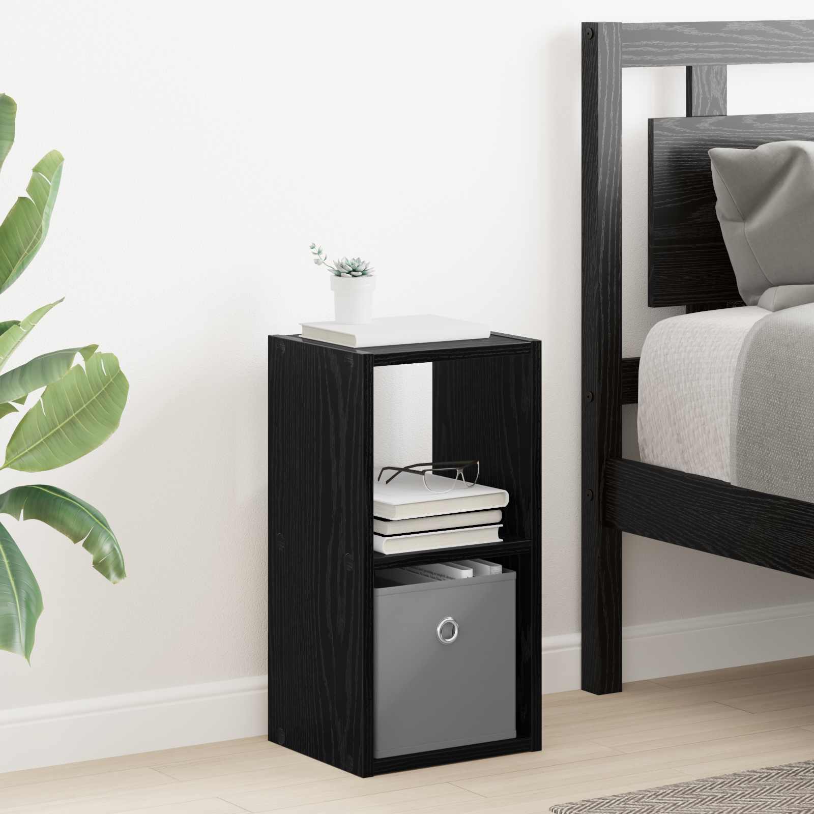Bedside Table with Drawer 2 pcs Black Oak 25.5 x 22 x 49.5 cm