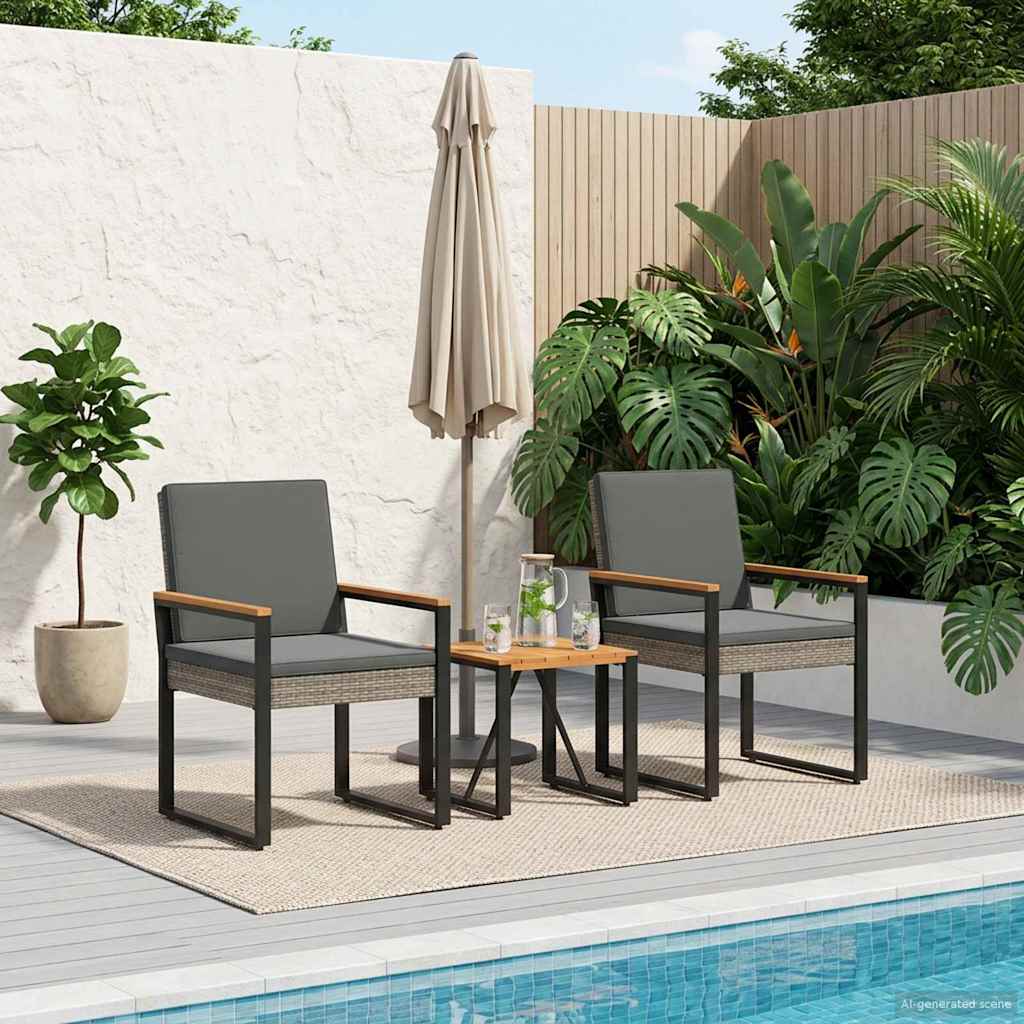 Outdoor Furniture Set 3 pcs Grey and Dark Grey Poly Rattan