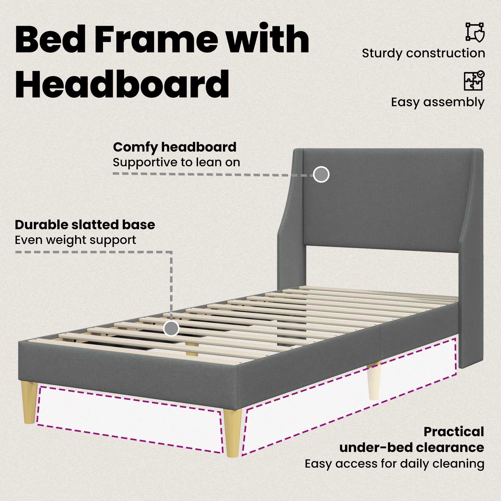Bed Frame with Headboard Dark Grey 90 x 190 cm Velvet