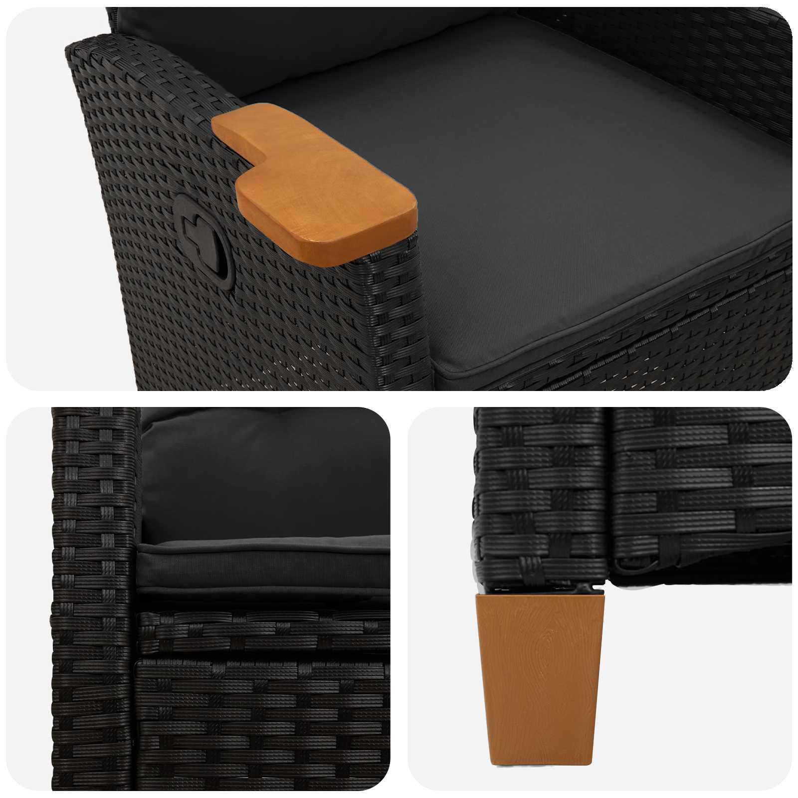 reclining chair with tea plate Black 62 x 64 x 112 cm