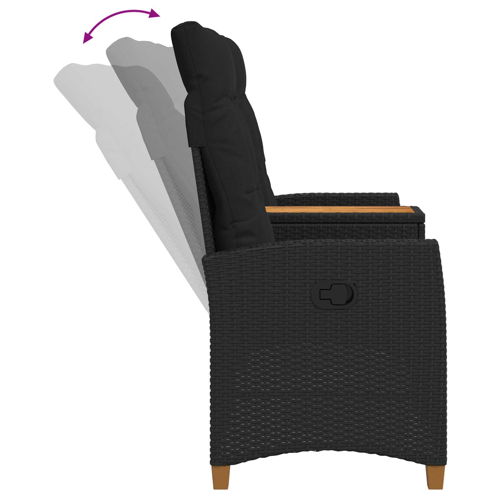 Reclining Bench with Table Black 126 x 65 x 112 cm Poly Rattan