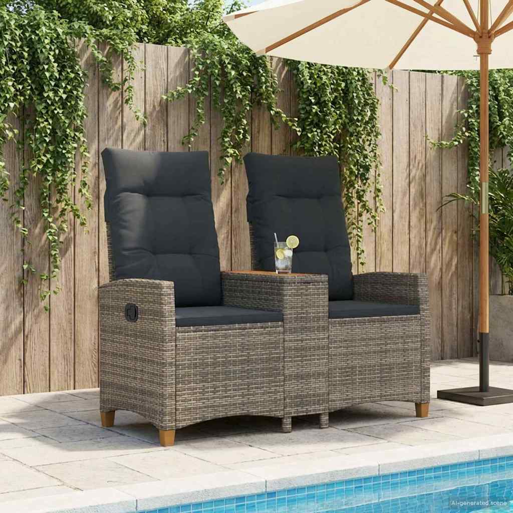 Reclining Bench with Table Grey and Dark Grey 126 x 65 x 112 cm