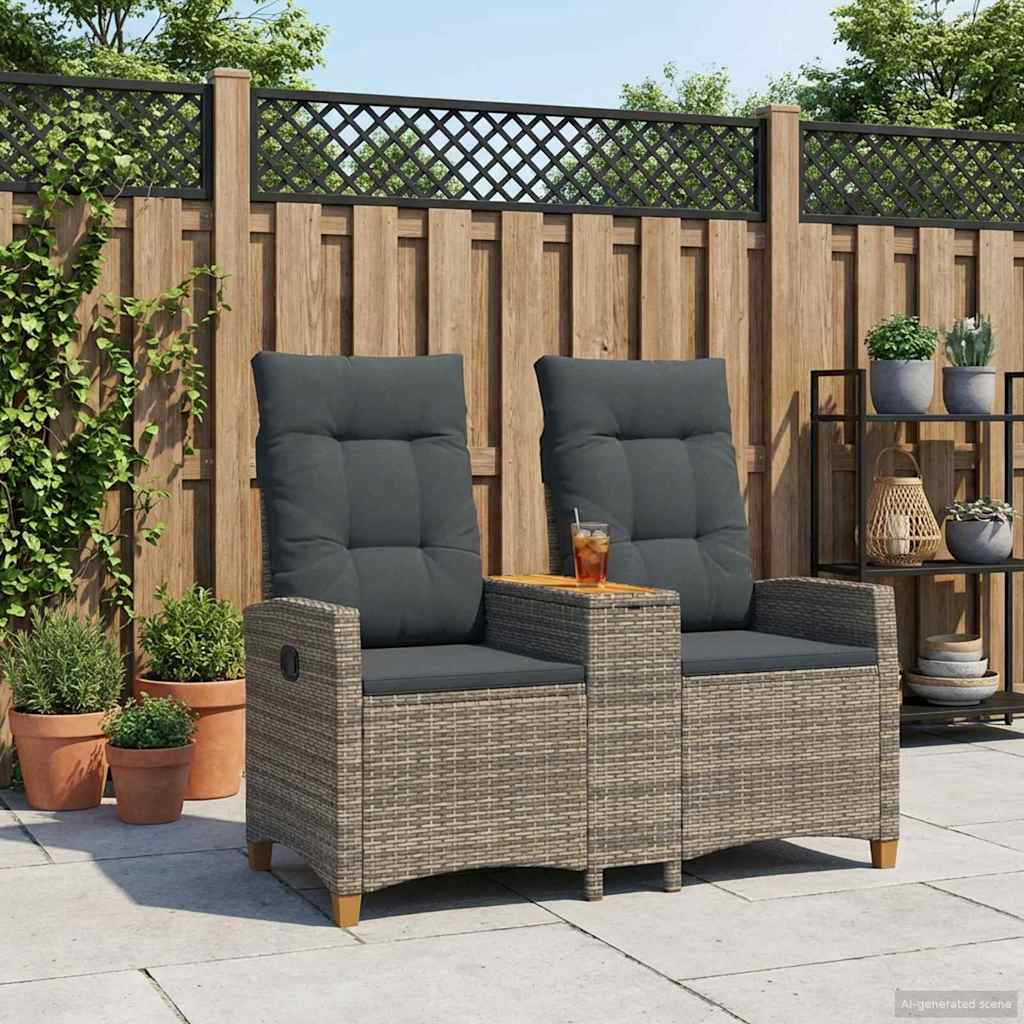 Reclining Bench with Table Grey and Dark Grey 126 x 65 x 112 cm