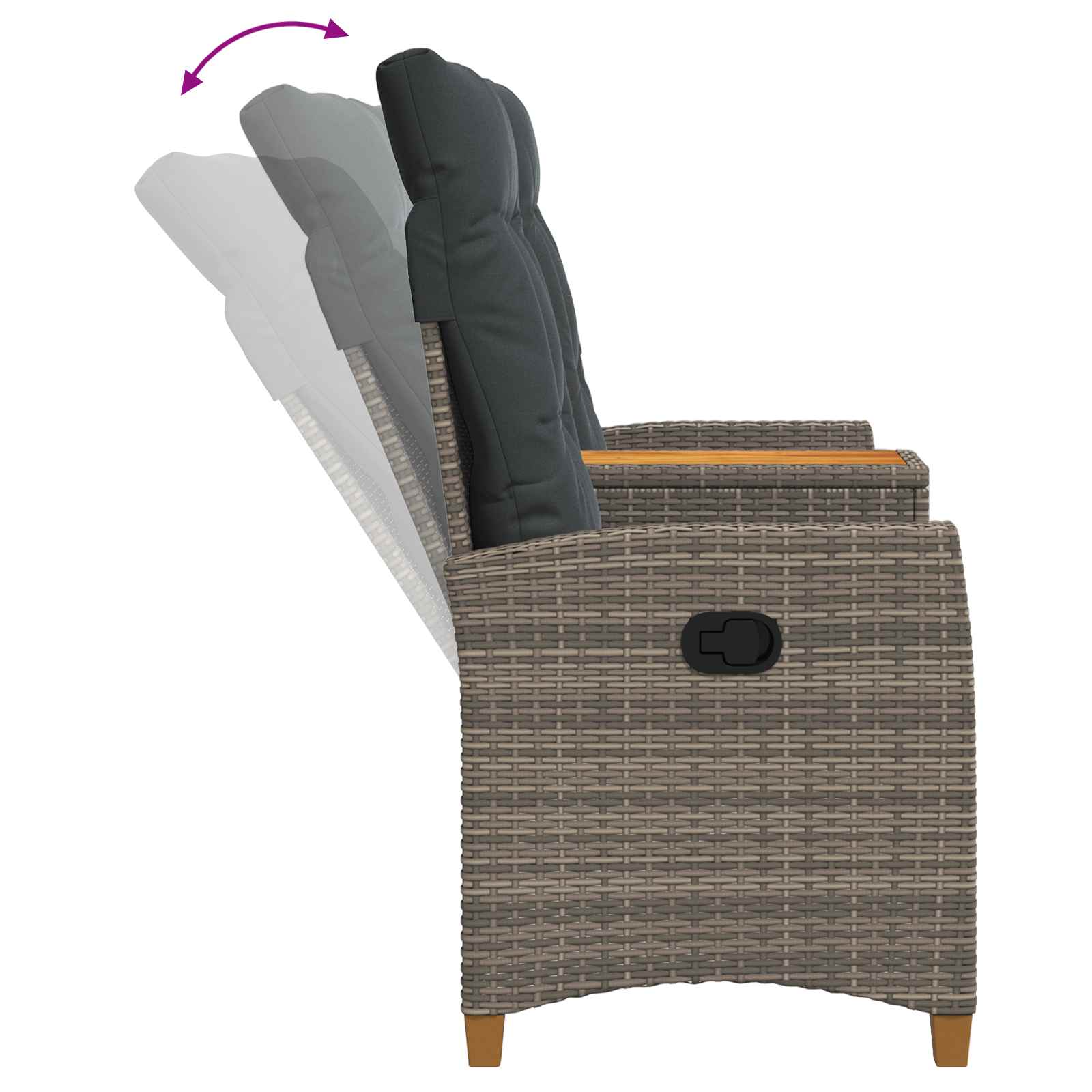 Reclining Bench with Table Grey and Dark Grey 126 x 65 x 112 cm