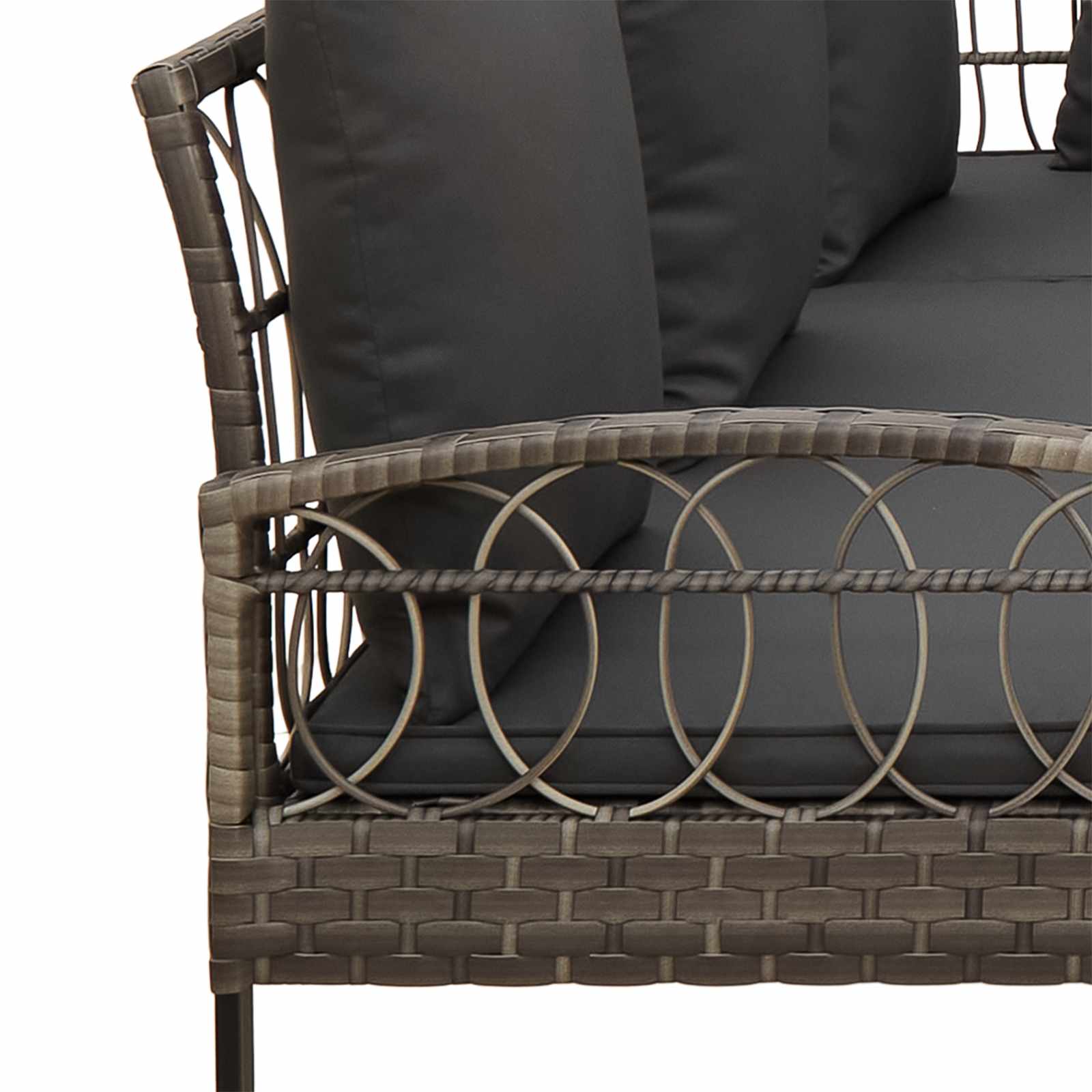 Garden sofa set with Cushion 2 pcs Grey Poly Rattan and Steel