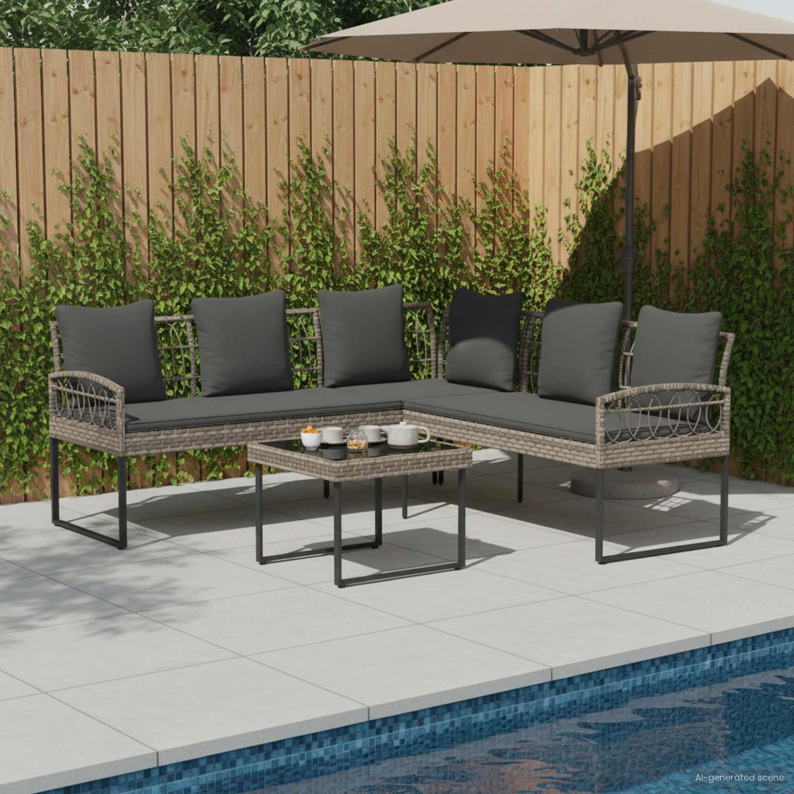 Garden sofa set with Cushion 2 pcs Grey Poly Rattan and Steel