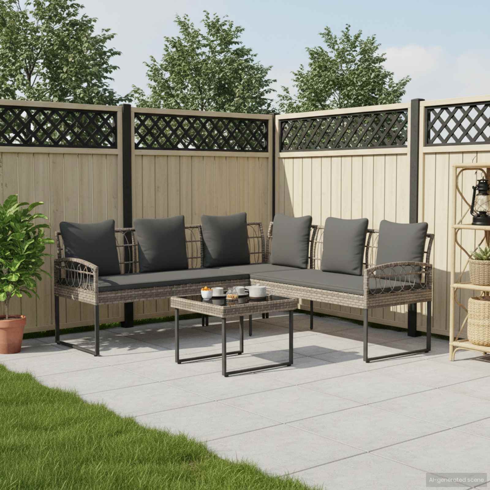 Garden sofa set with Cushion 2 pcs Grey Poly Rattan and Steel