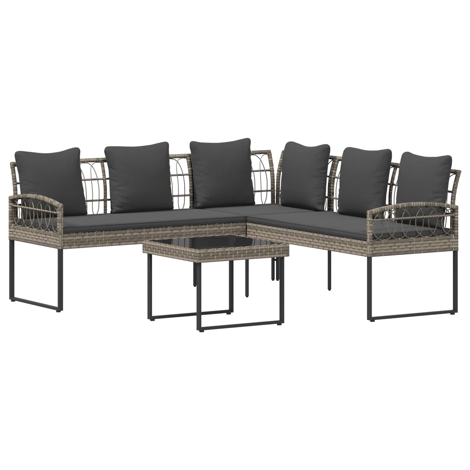 Garden sofa set with Cushion 2 pcs Grey Poly Rattan and Steel