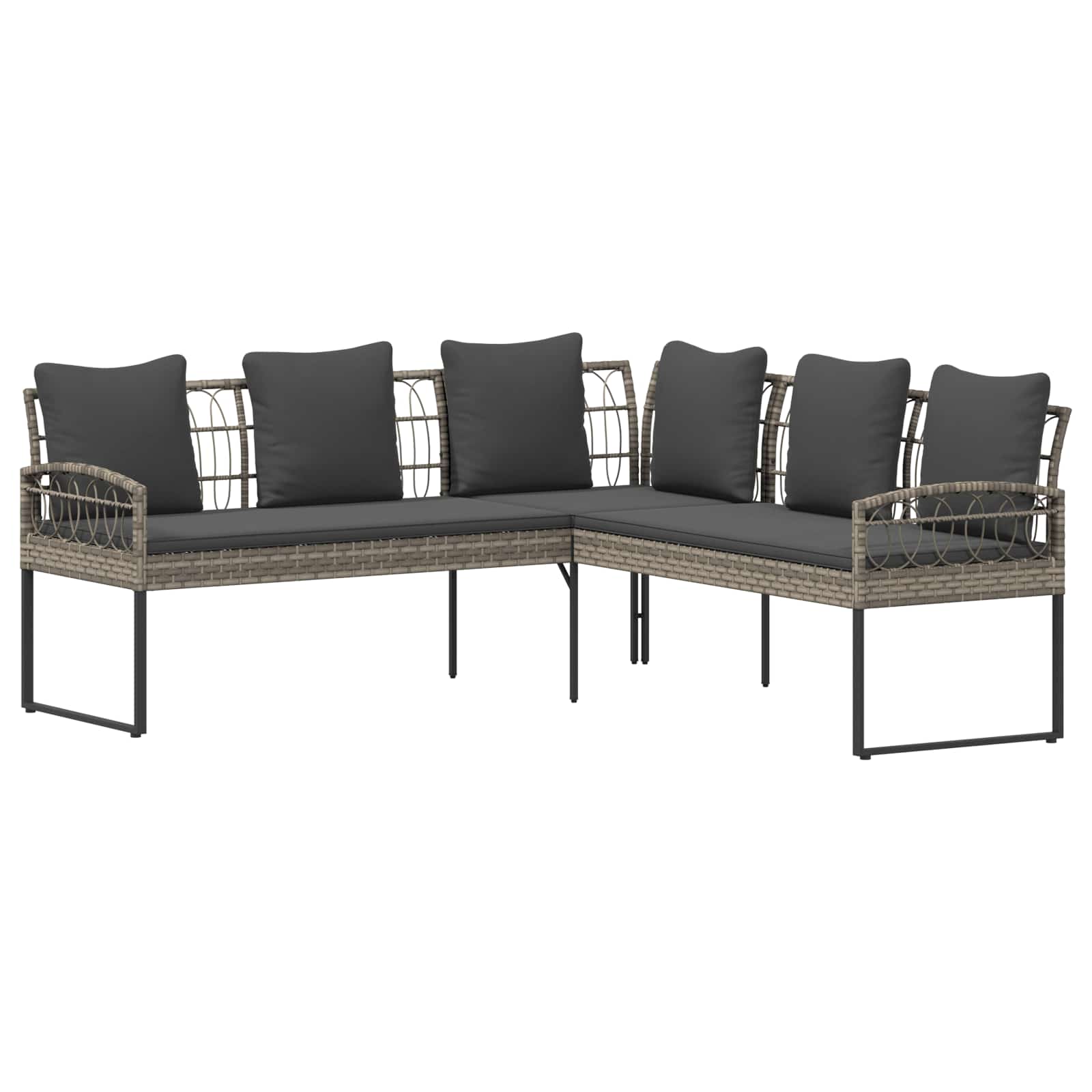 Garden sofa set with Cushion 2 pcs Grey Poly Rattan and Steel