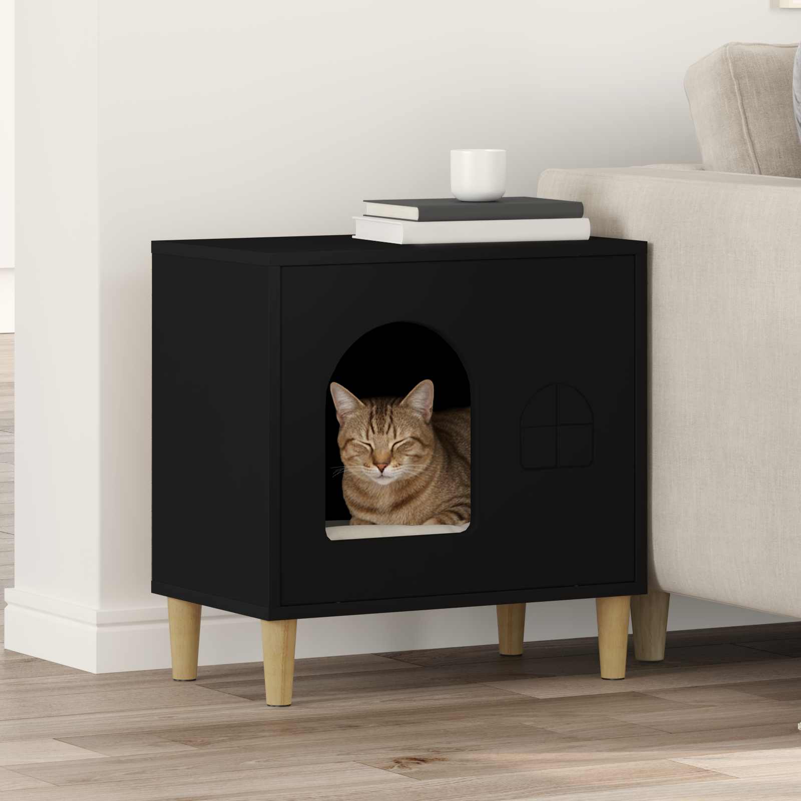 Cat House Black 51 x 30 x 52 cm Engineered Wood