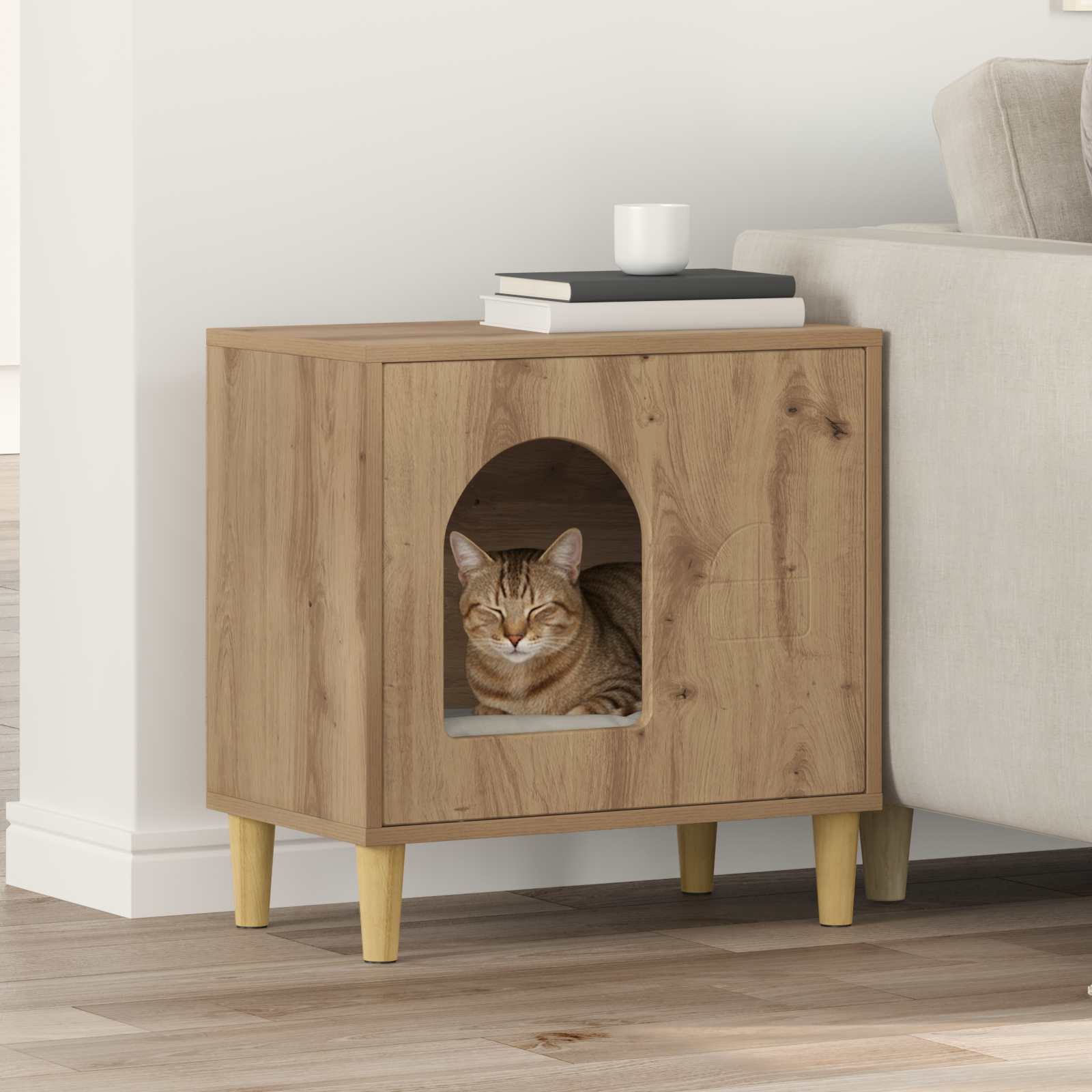 Cat House Artisan Oak 51 x 30 x 52 cm Engineered Wood
