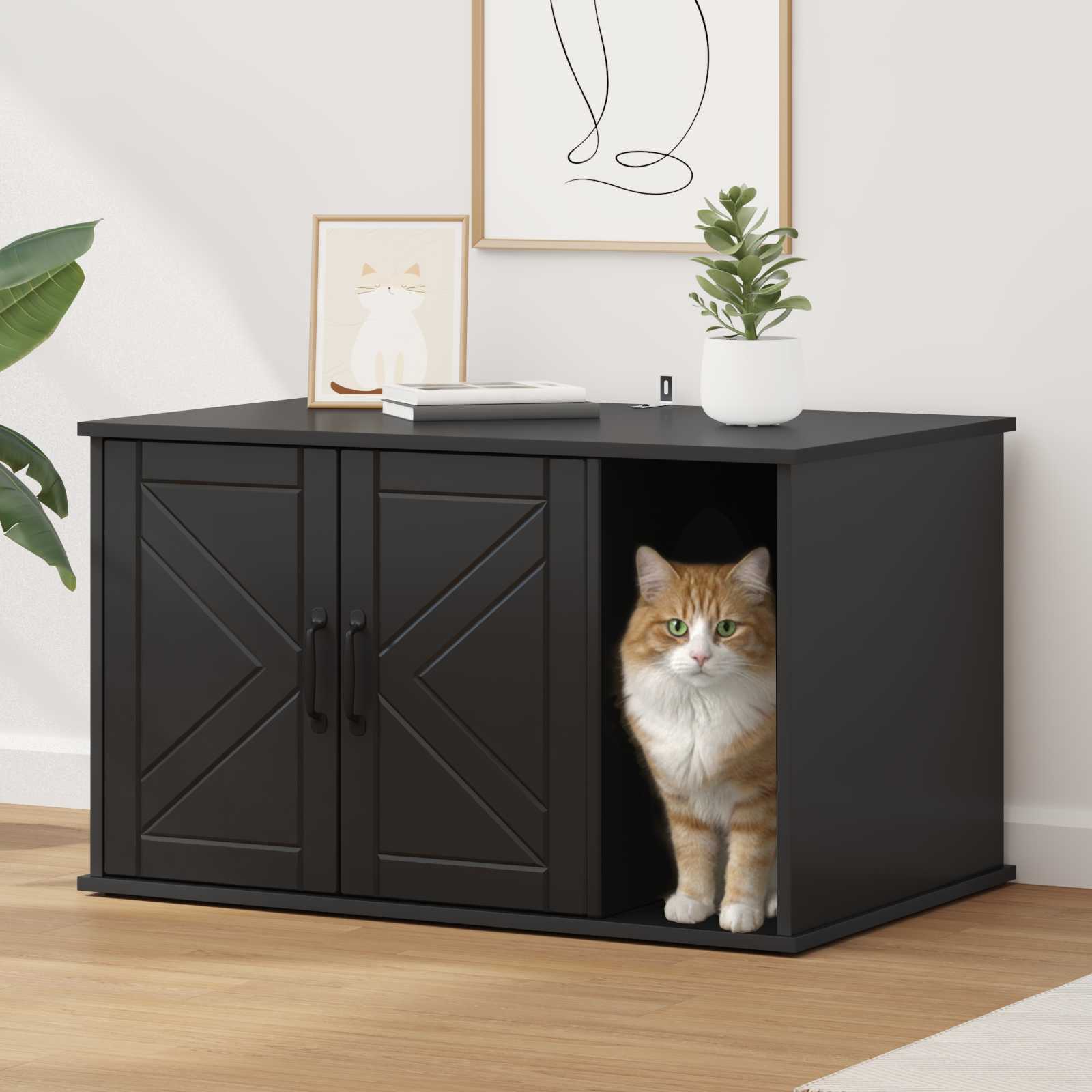 Cat House Black 85 x 55 x 50.5 cm Engineered Wood