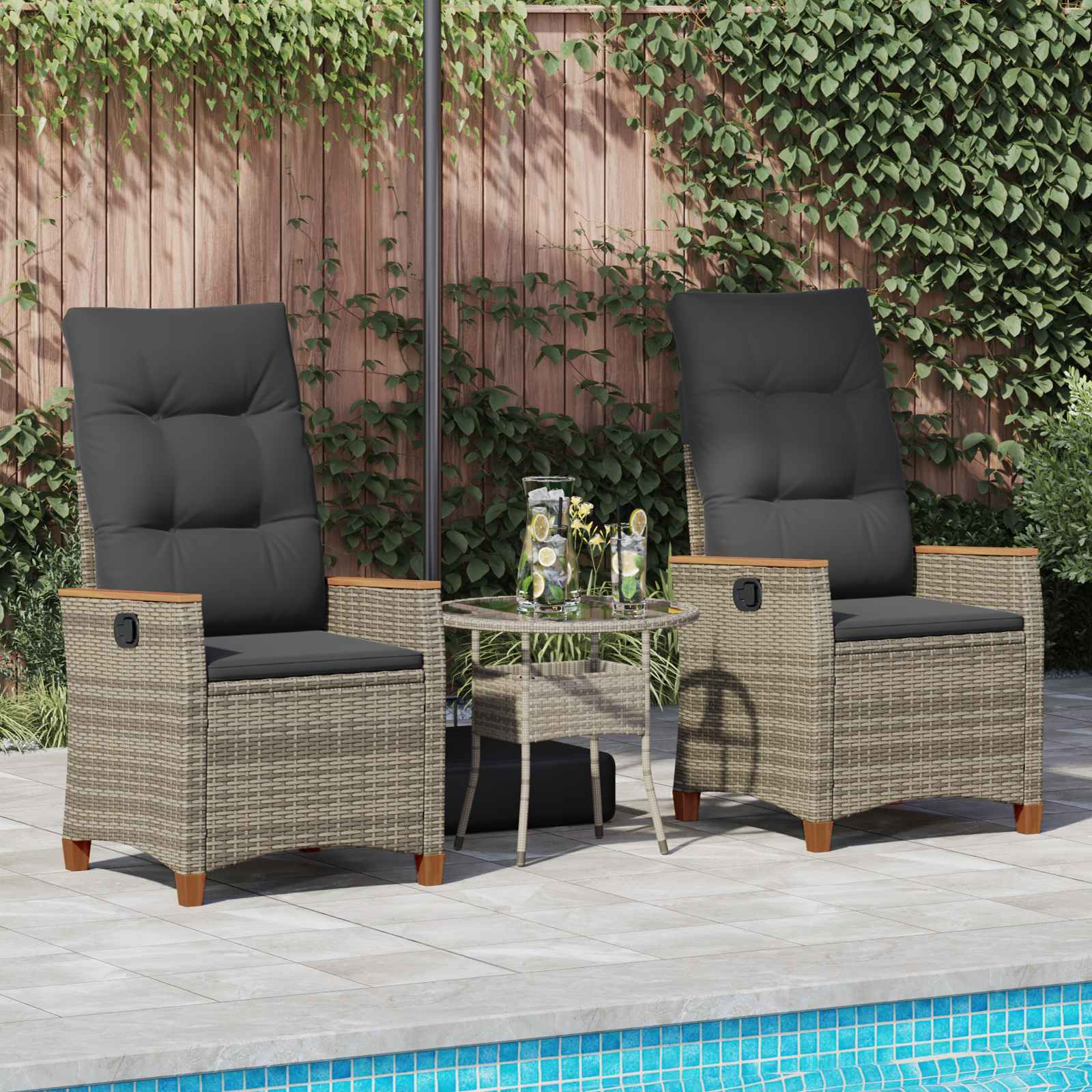 Reclining Garden Chair Grey and Dark Grey 64 x 57.5 x 112 cm