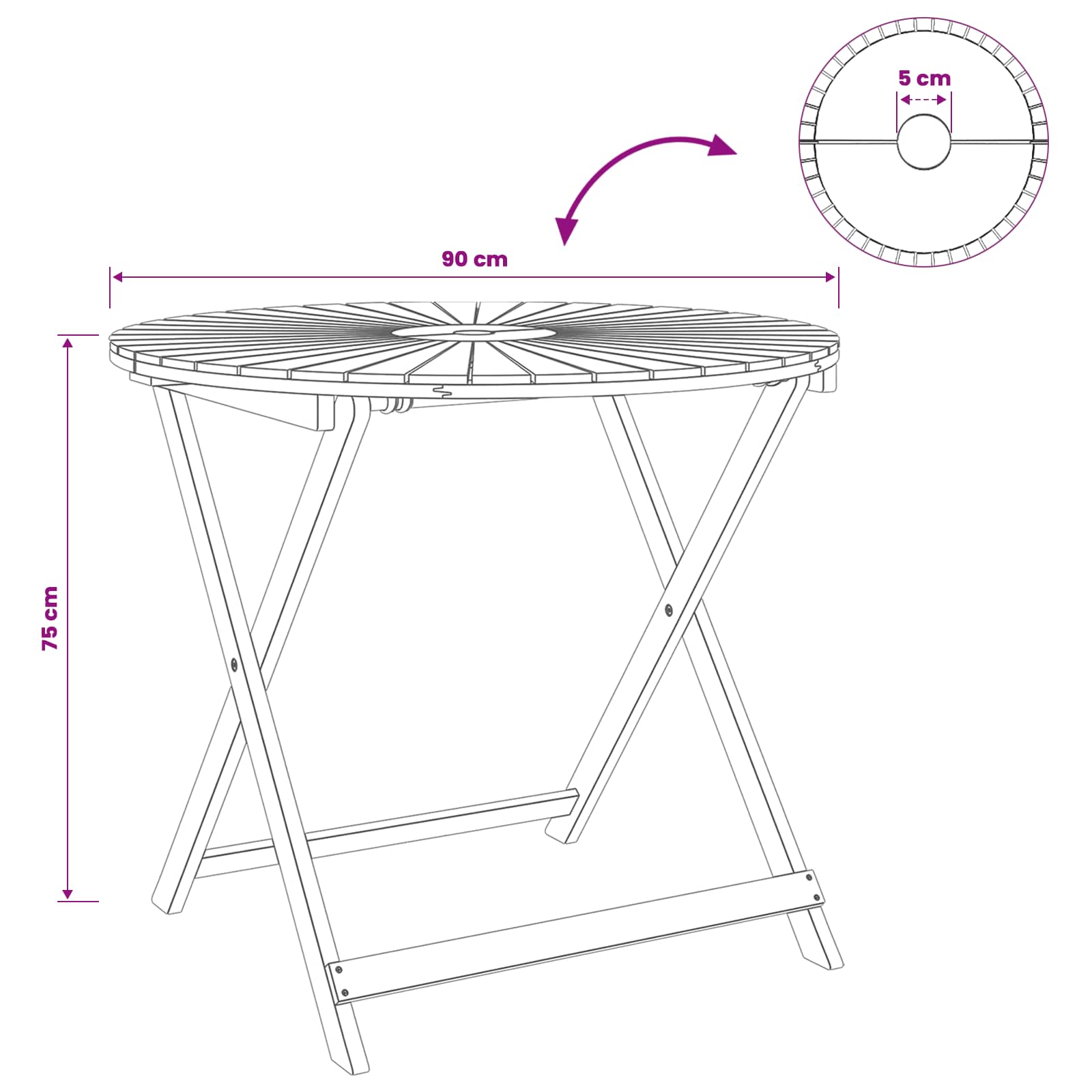 Folding Garden Table Natural Ø90 x 75 cm Solid Acacia Wood