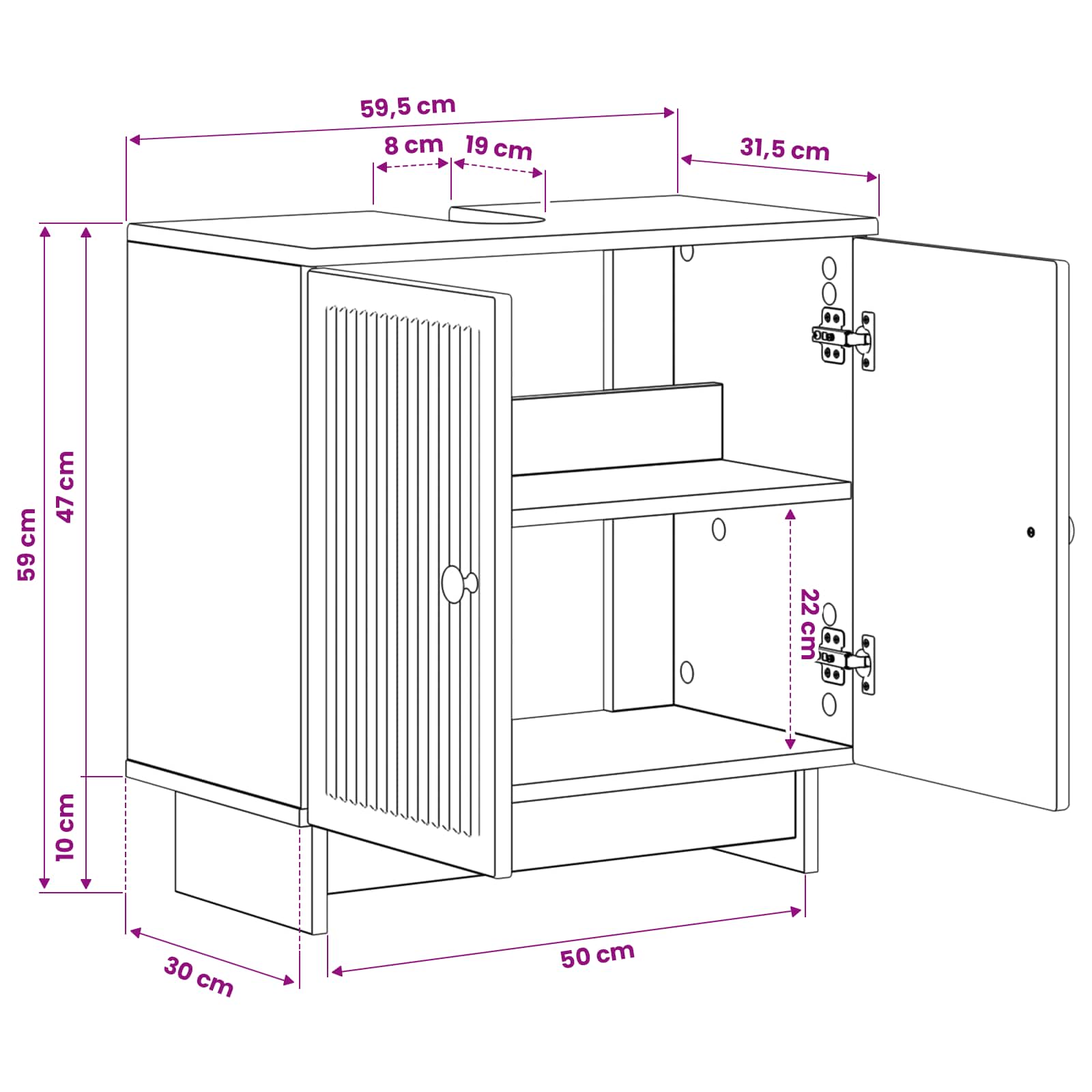 Bathroom Sink Cabinet UTRECHT White 59.5 x 31.5 x 59 cm